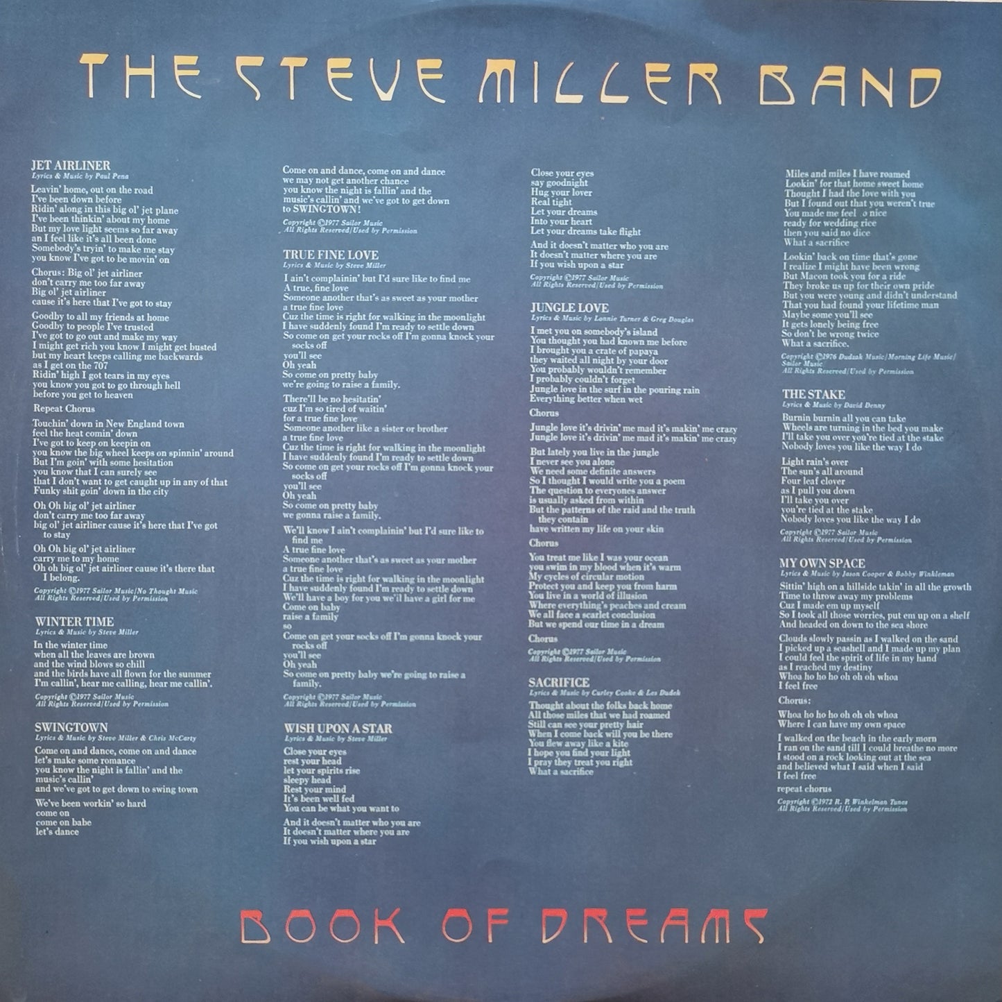 THE STEVE MILLER BAND - Book Of Dreams