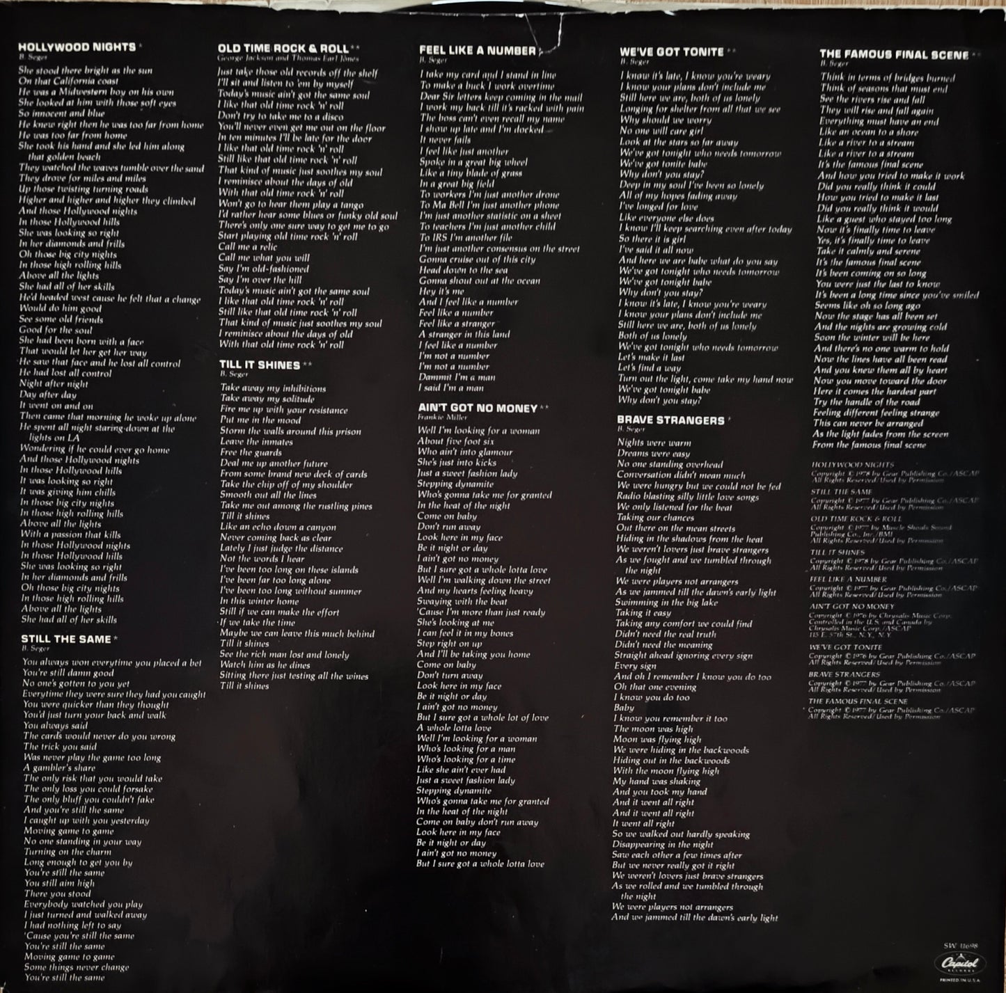 BOB SEGER & THE SILVER BULLET BAND - Stranger In Town (pressage US)