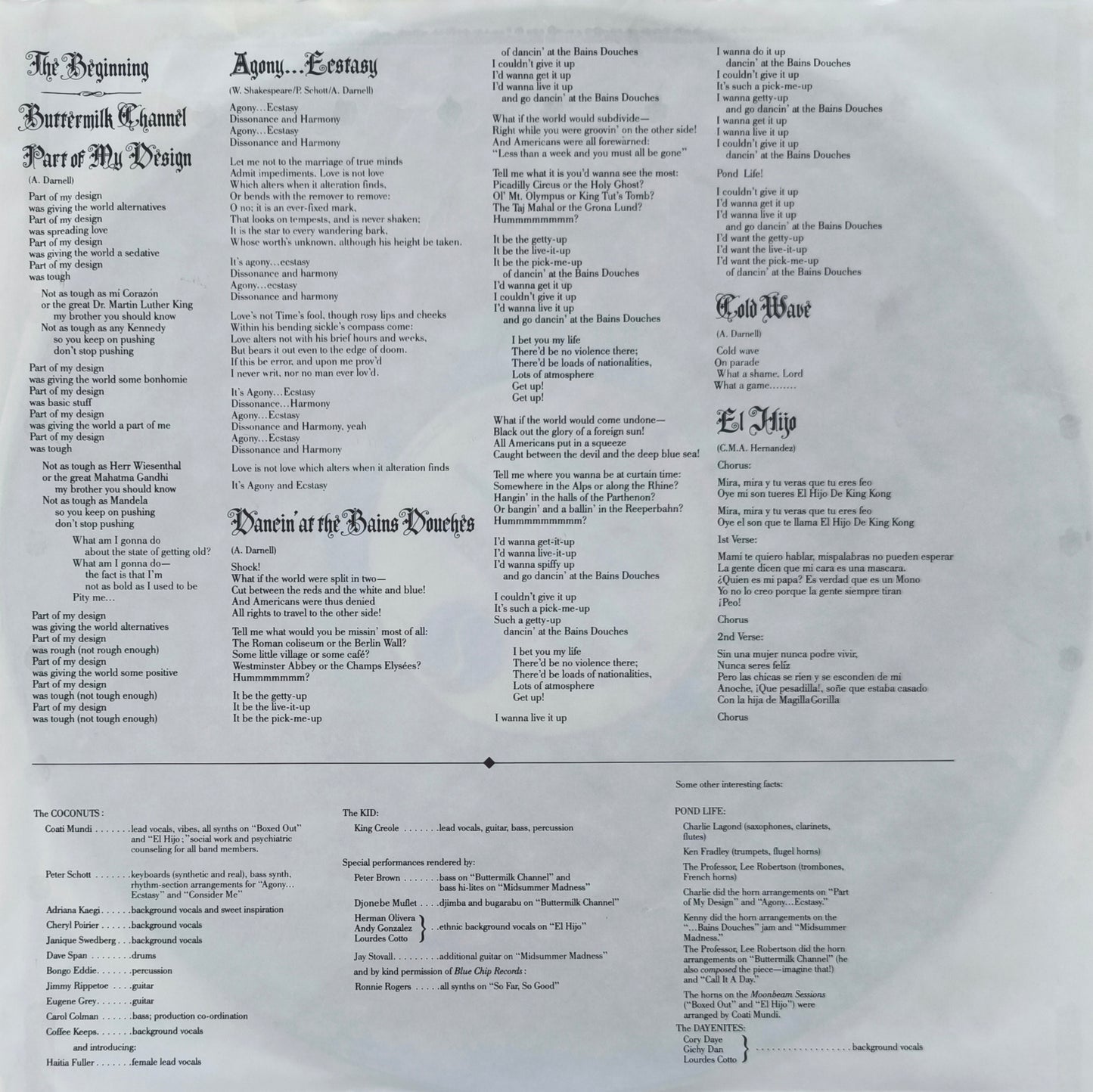 KID CREOLE AND THE COCONUTS - I, Too Have Seen The Woods