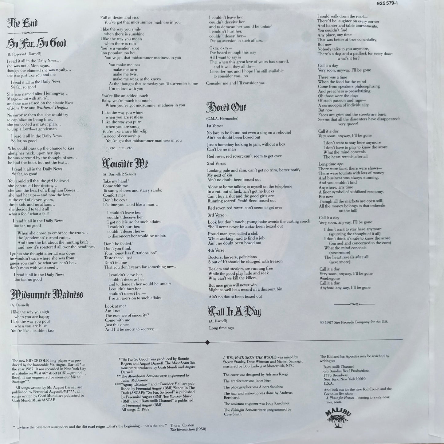 KID CREOLE AND THE COCONUTS - I, Too Have Seen The Woods