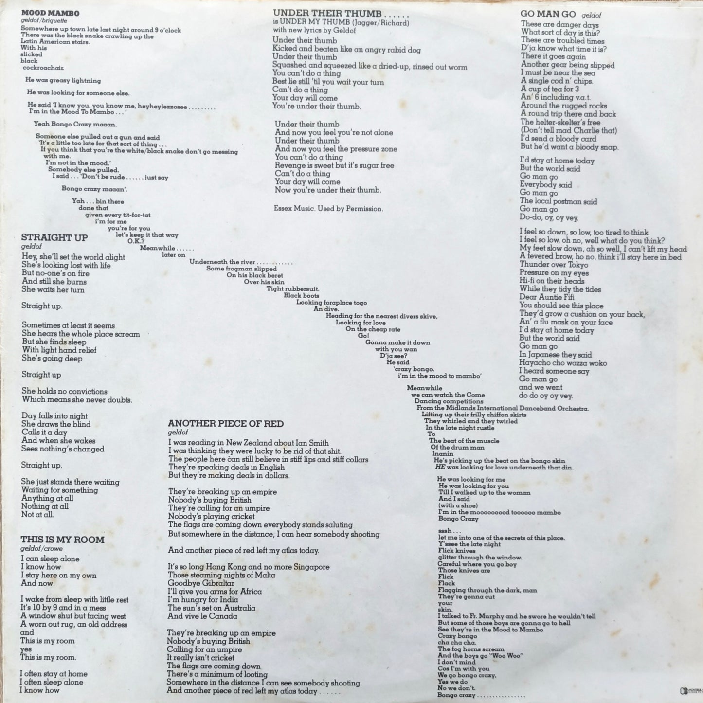 THE BOOMTOWN RATS - Mondo Bongo
