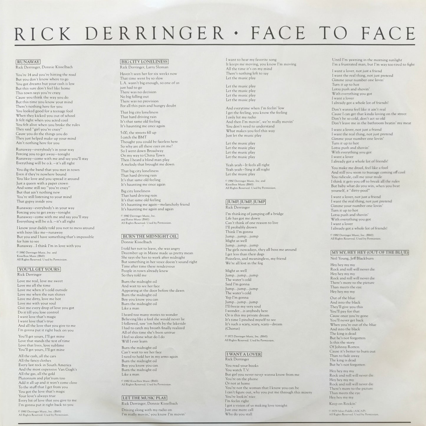 RICK DERRINGER - Face To Face