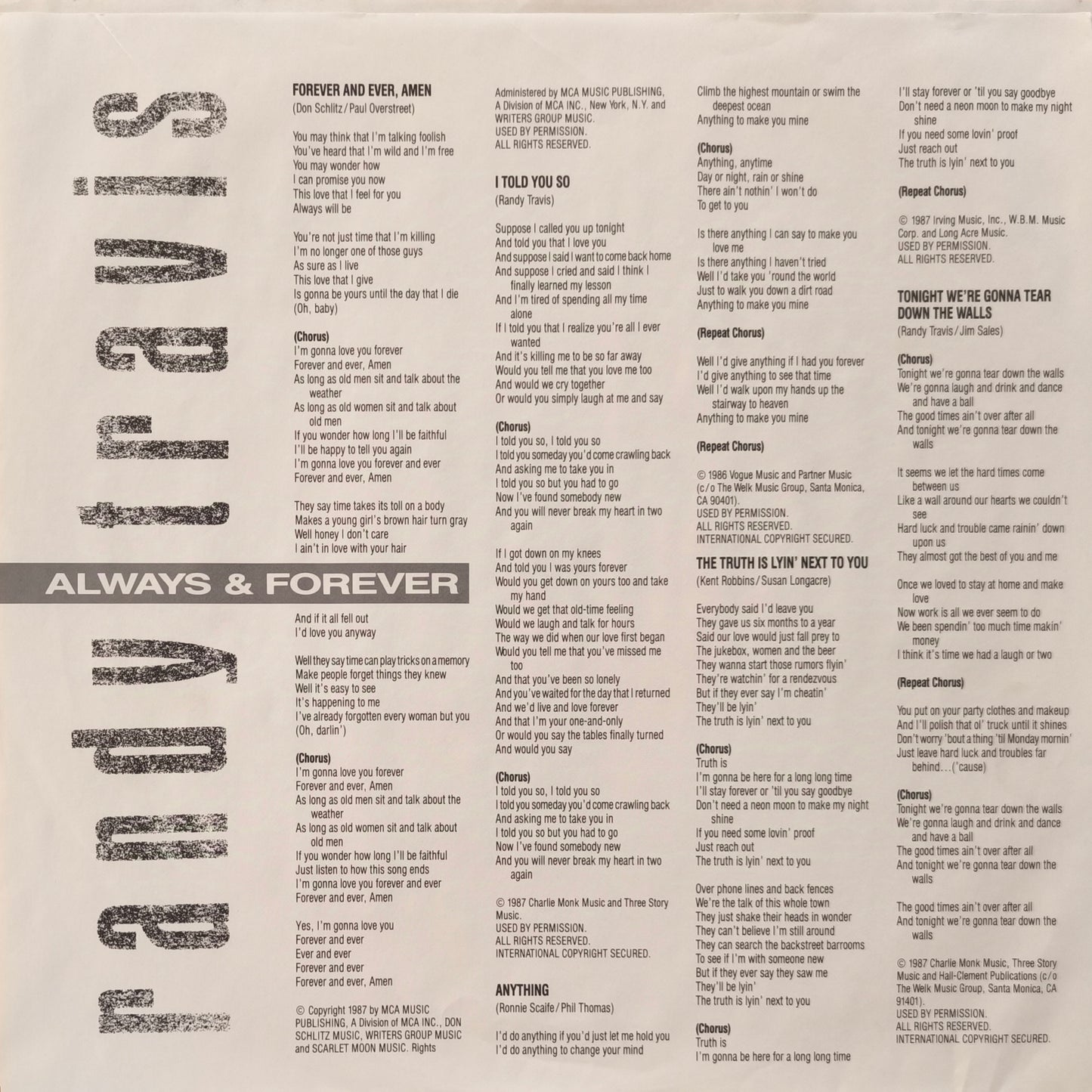 RANDY TRAVIS - Always & Forever (pressage US)
