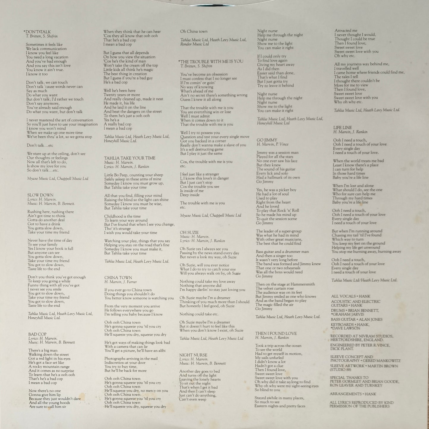 HANK MARVIN - Words And Music (pressage UK)