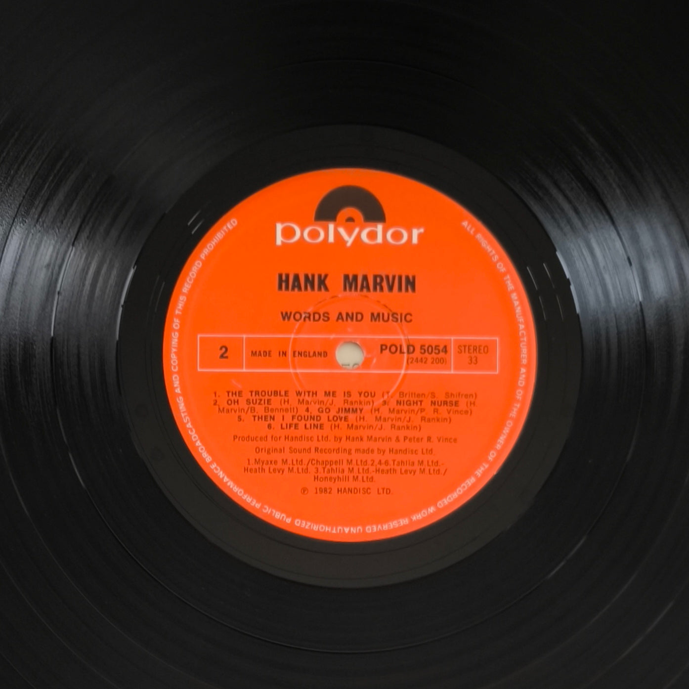 HANK MARVIN - Words And Music (pressage UK)