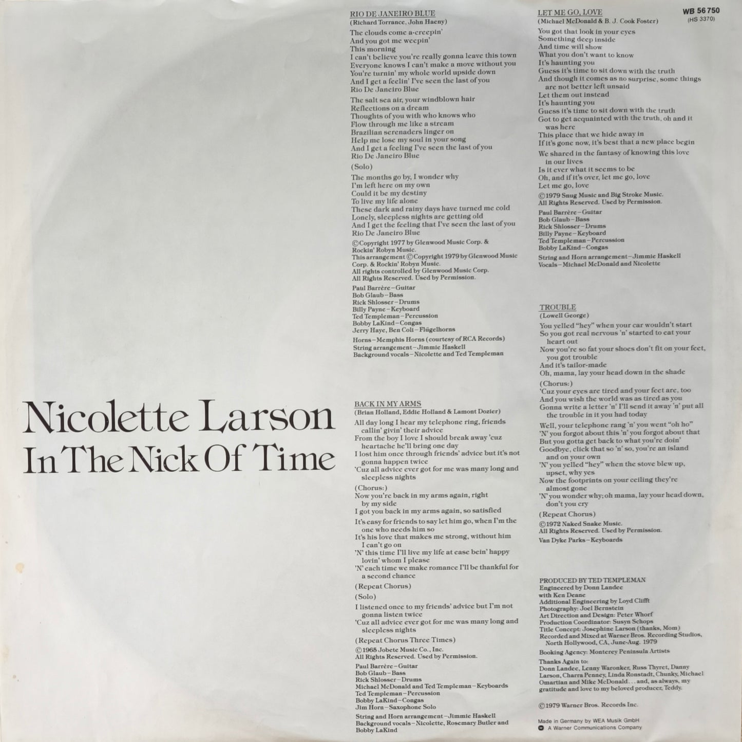 NICOLETTE LARSON - In The Nick Of Time