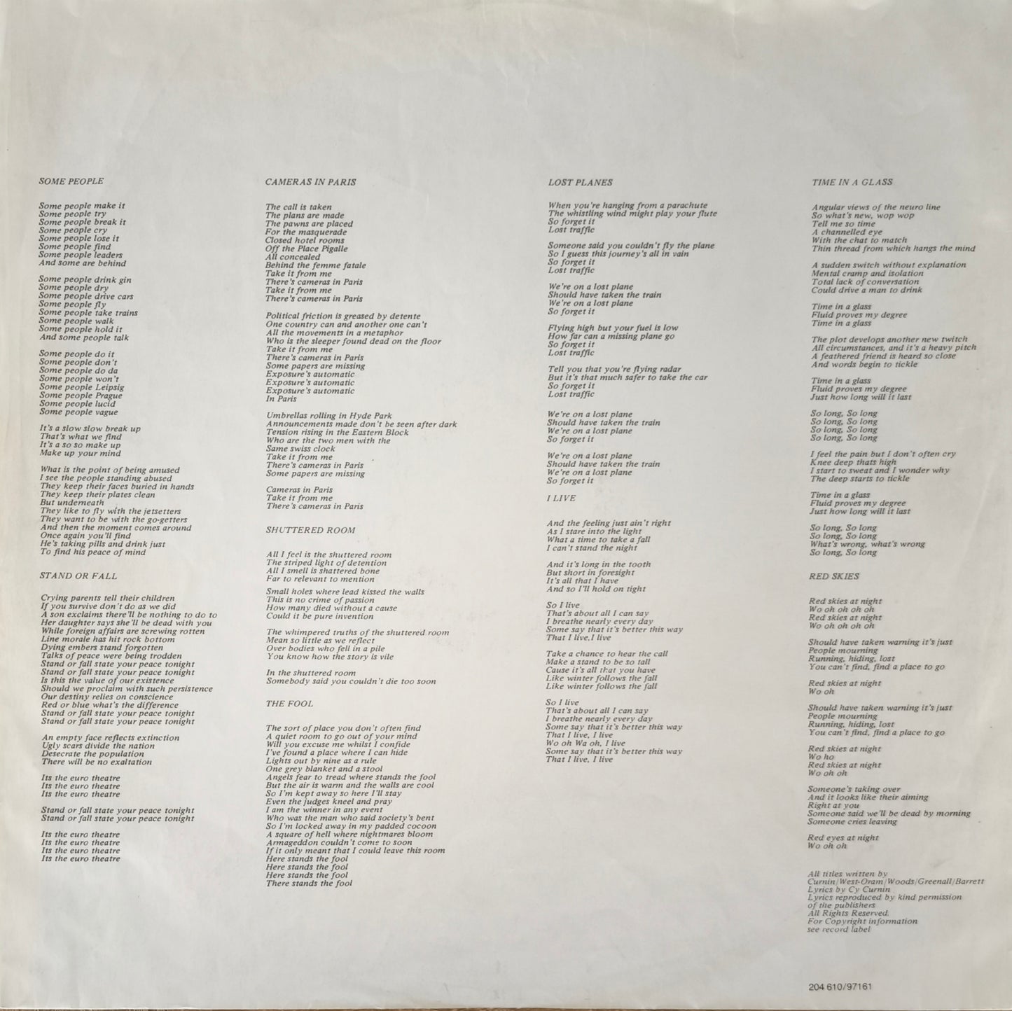 THE FIXX - Shuttered Room