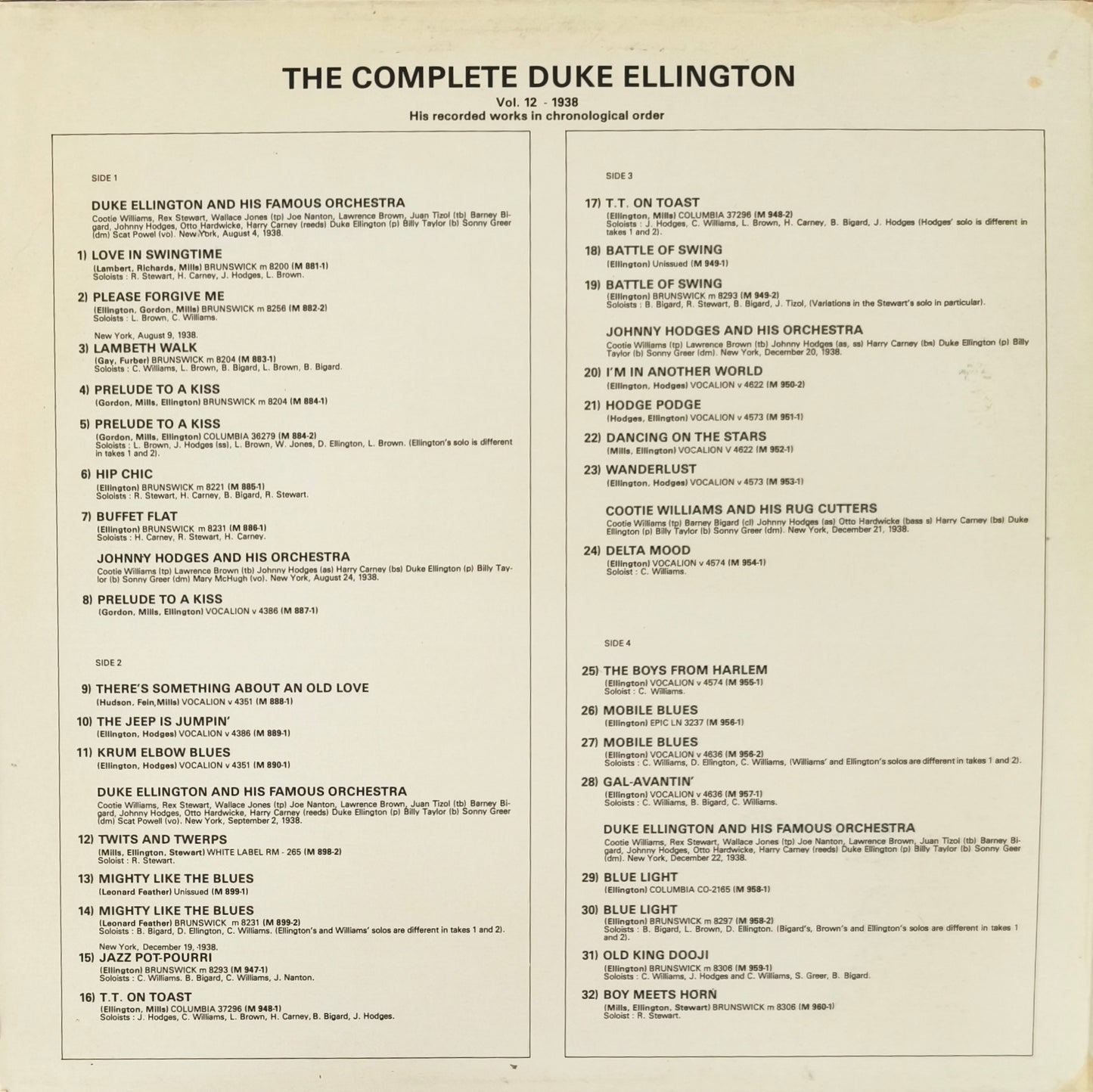 DUKE ELLINGTON - The Complete Duke Ellington Vol.12 1938