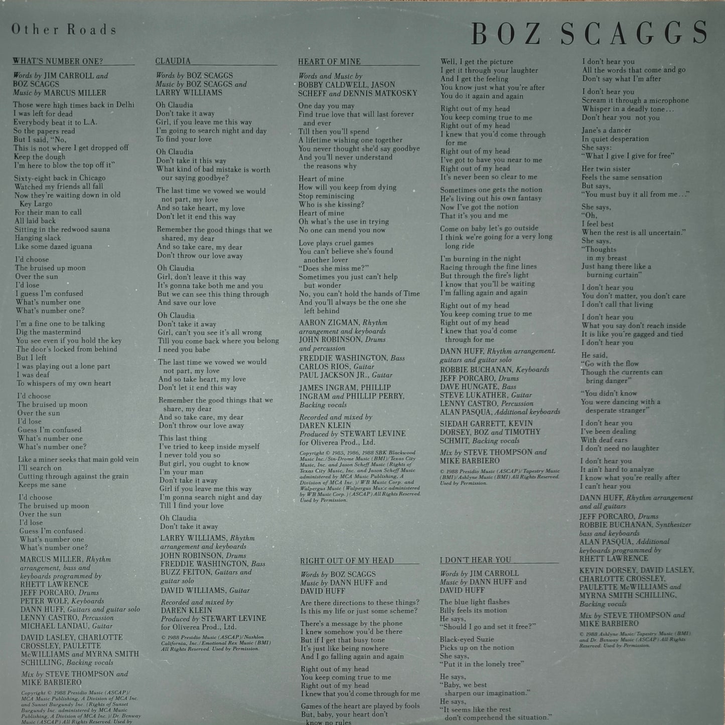 BOZ SCAGGS - Other Roads