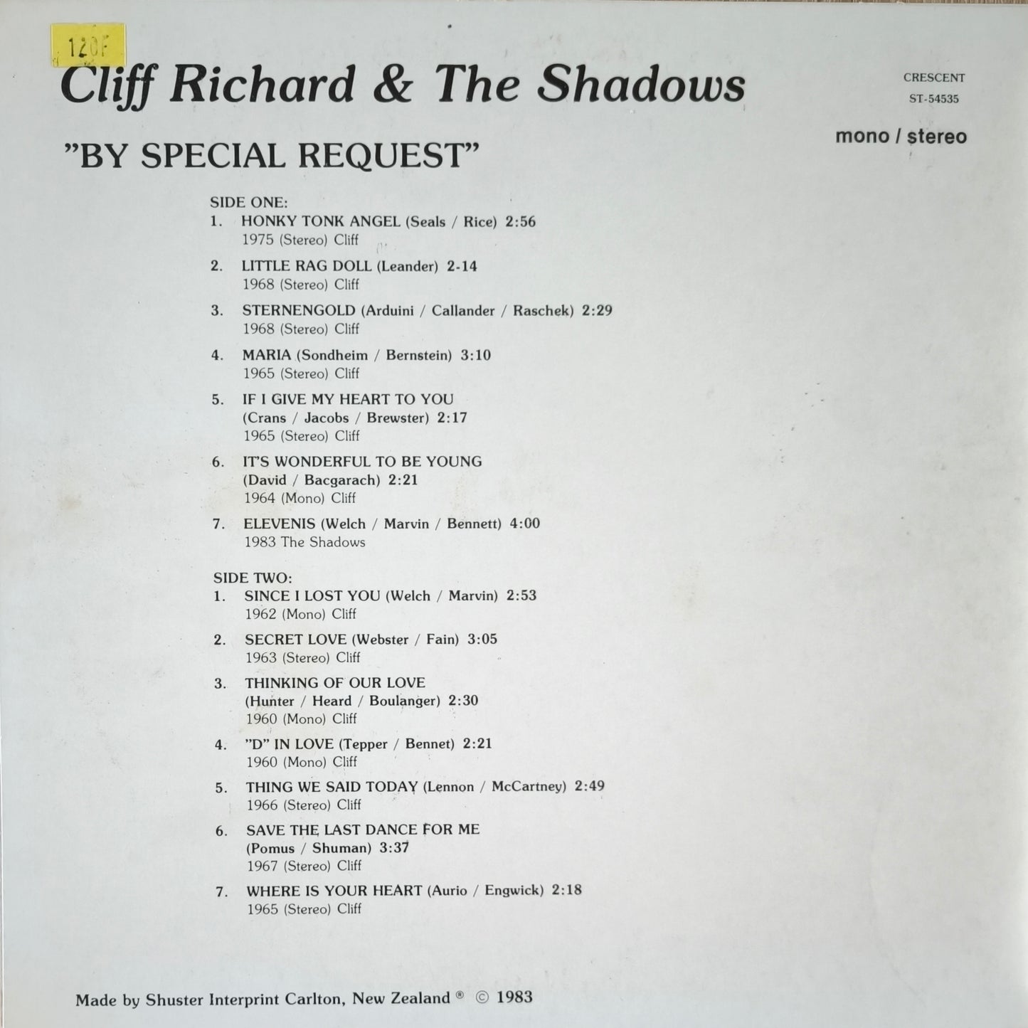 CLIFF RICHARD & THE SHADOWS - By Special Request (vinyle 10")