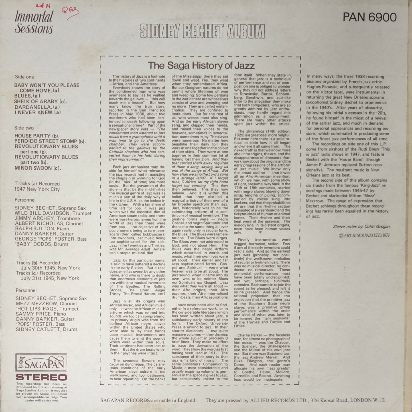 SIDNEY BECHET - Sidney Bechet Album