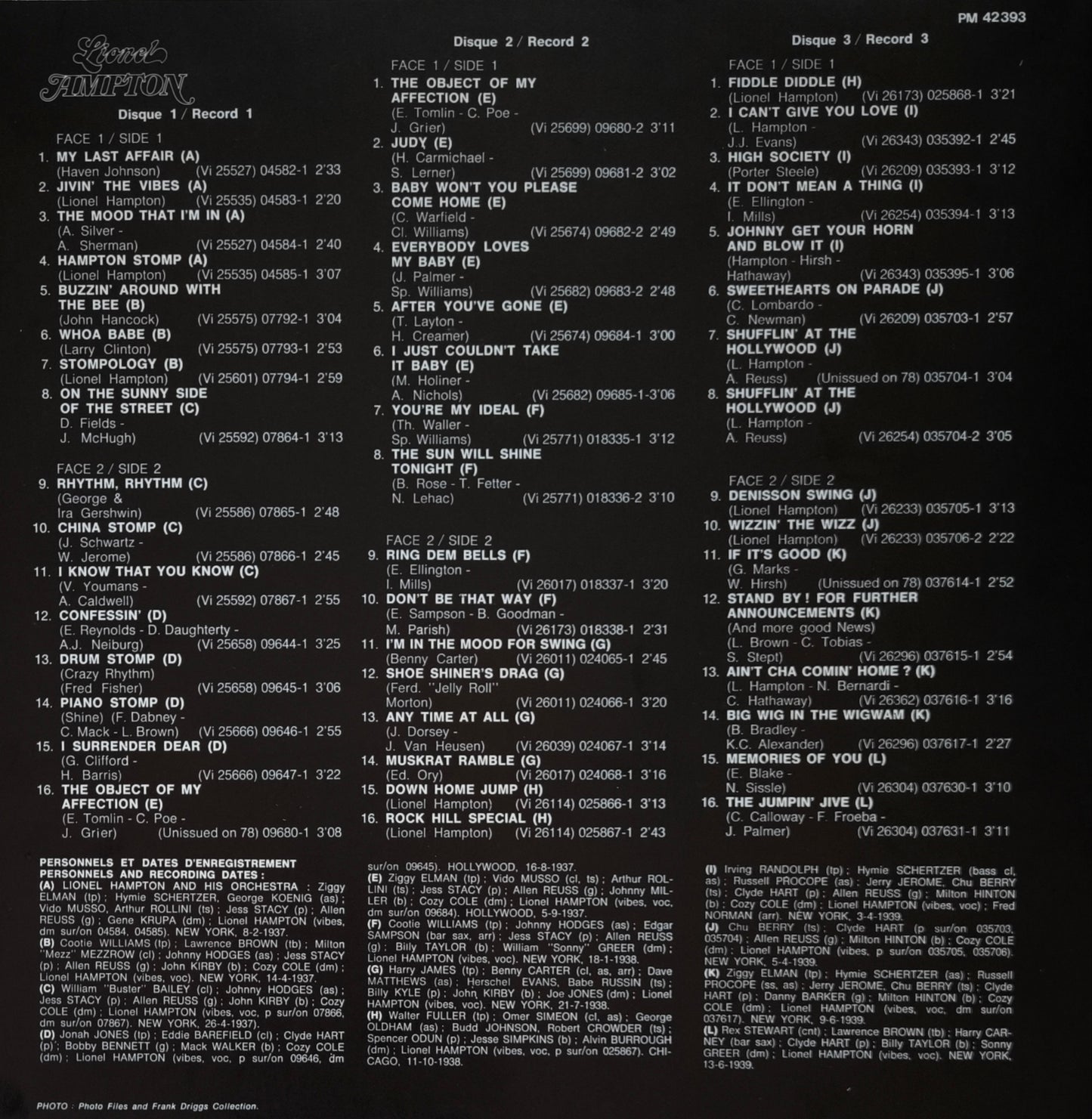 LIONEL HAMPTON - Historical Recording Sessions 1937-1939 Vol. 1 (coffret 3 vinyles)