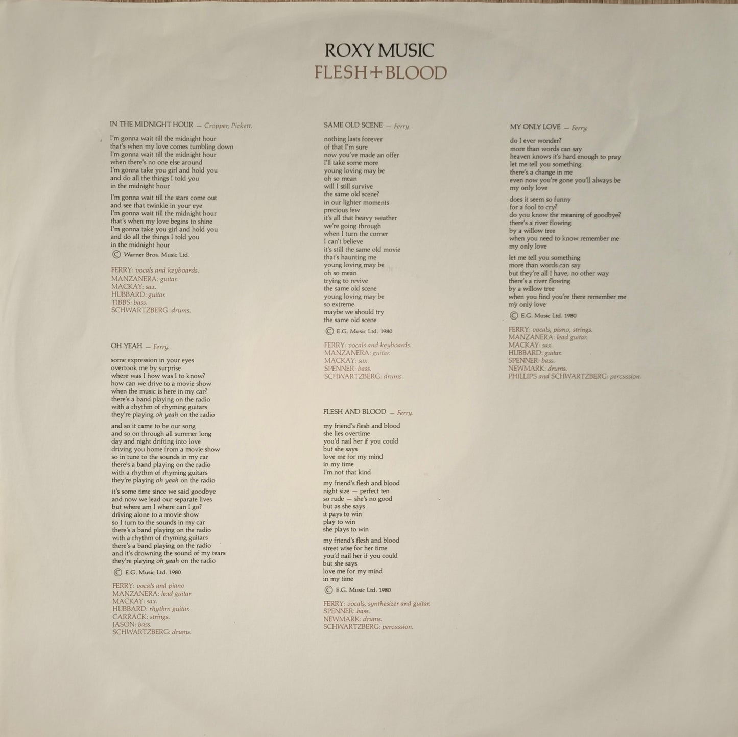 ROXY MUSIC -Flesh + Blood