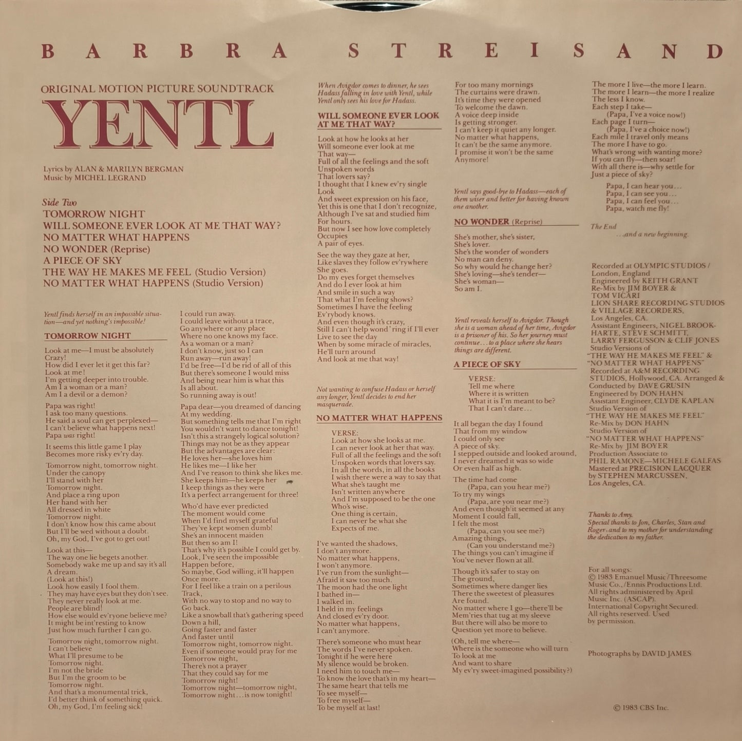 BARBRA STREISAND - Yentl - Original Motion Picture Soundtrack