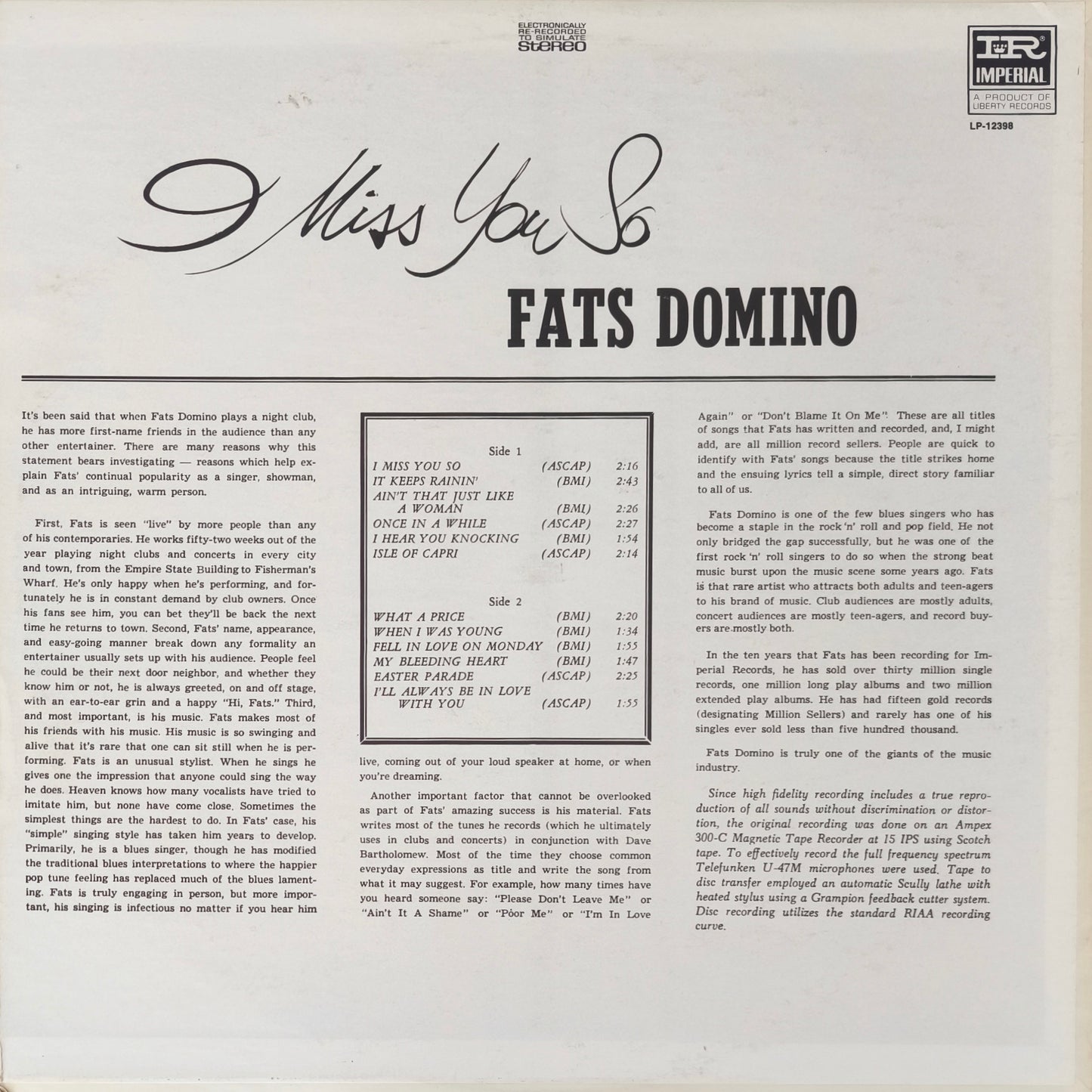 FATS DOMINO - I Miss You So