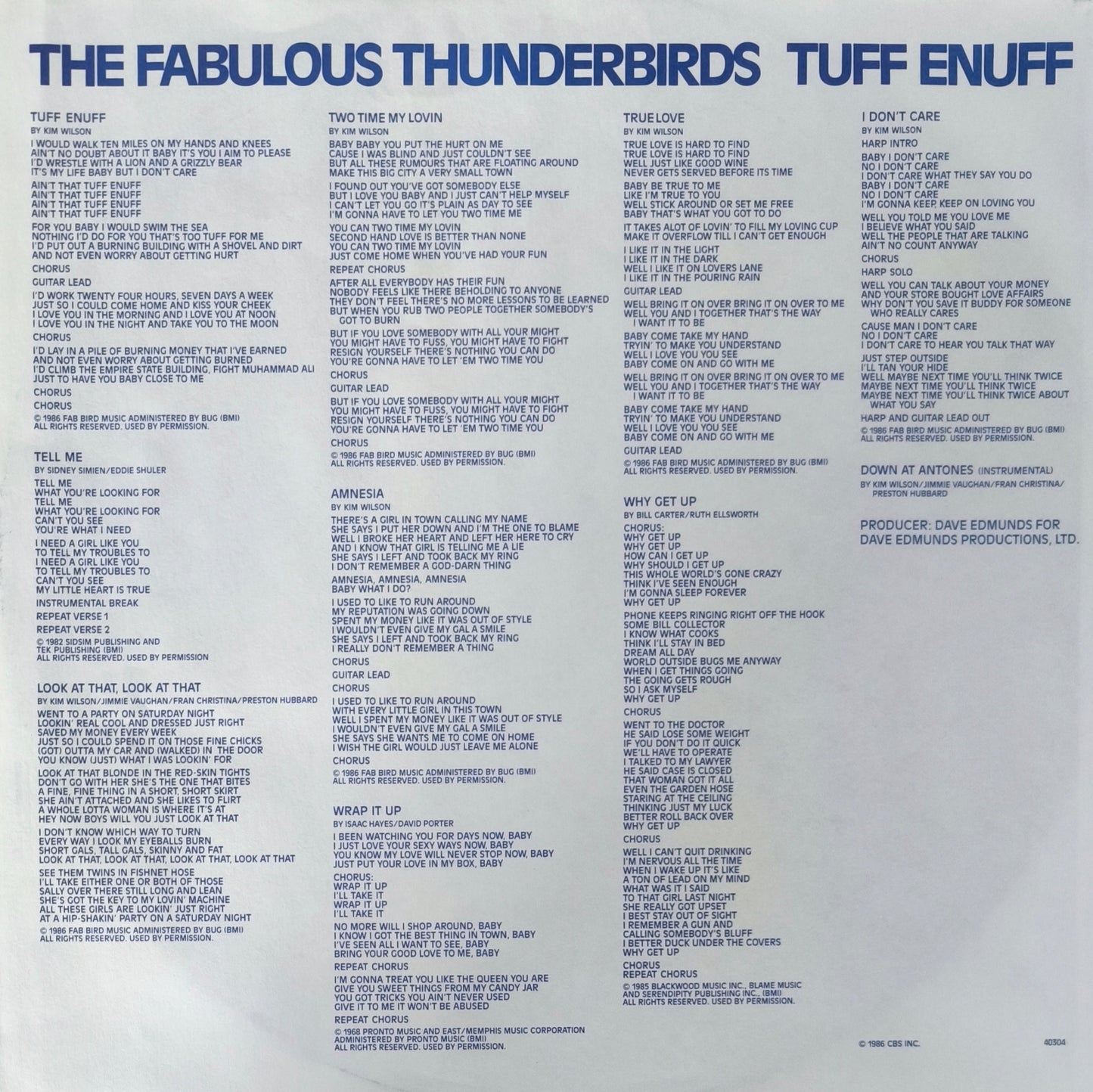 THE FABULOUS THUNDERBIRDS - Tuff Enuff (Pressage US)