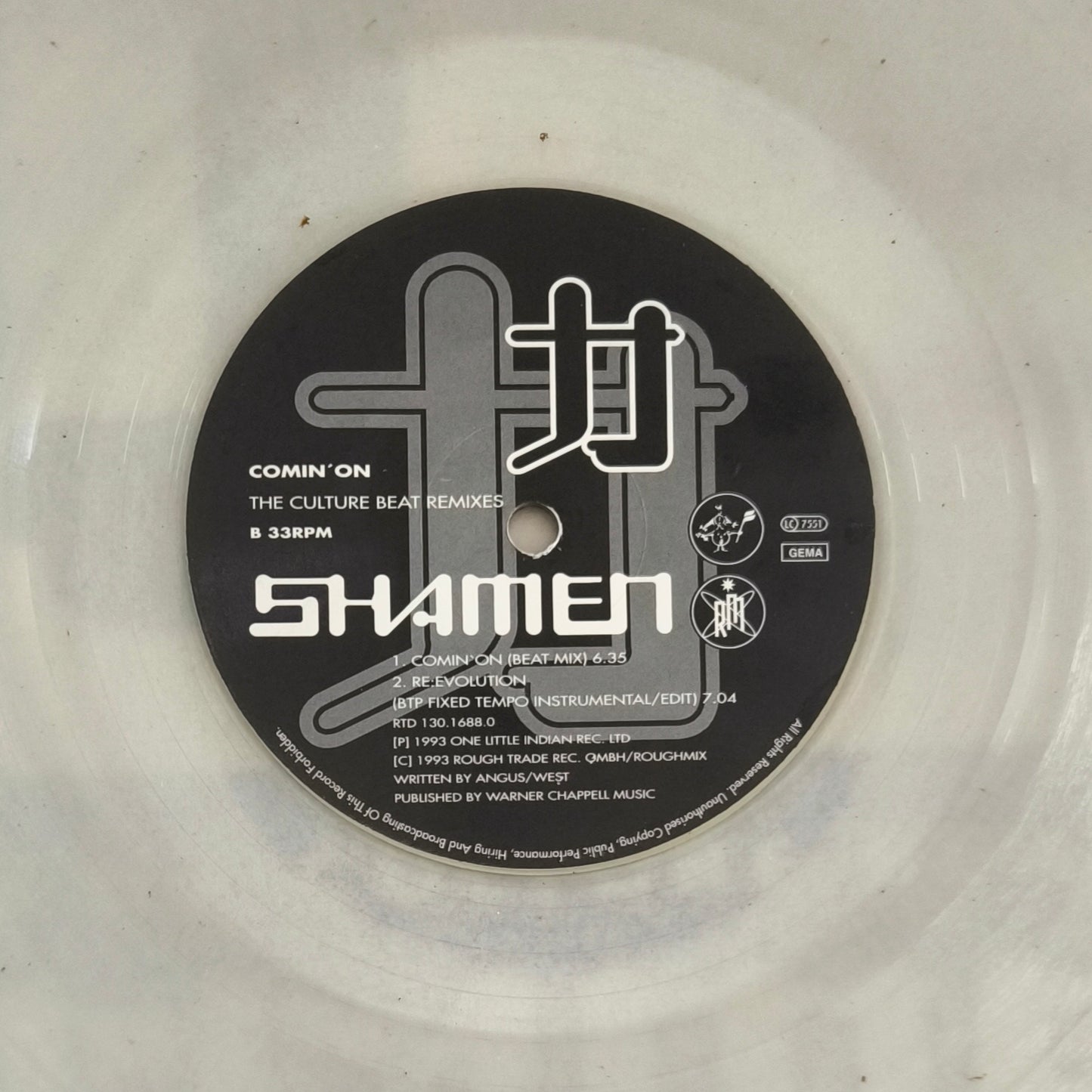 THE SHAMEN - Comin' On (Remixed By Culture Beat)(Disque transparent)