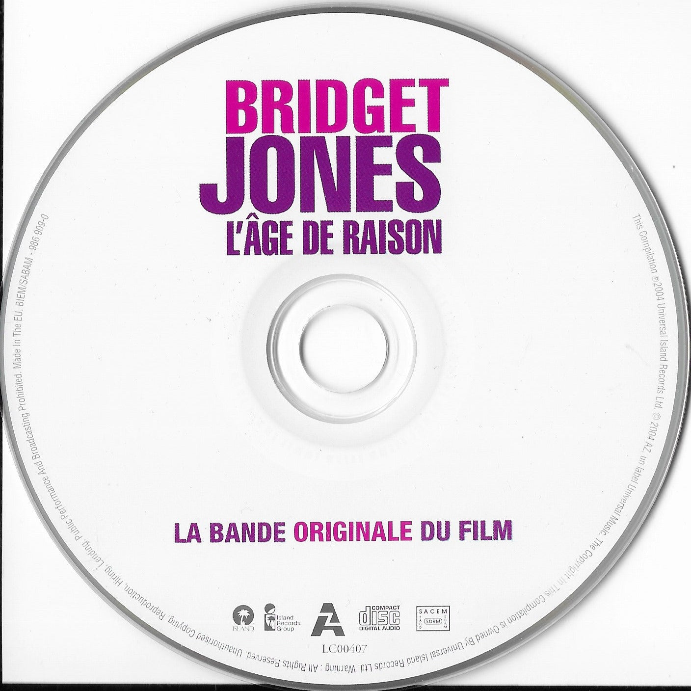 BRIDGET JONES, L'AGE DE RAISON - La Bande Original Du Film