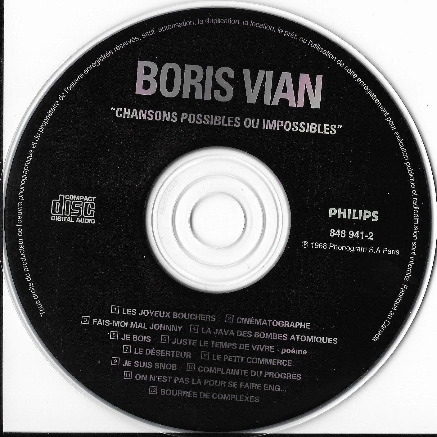 BORIS VIAN - Chansons Possibles Ou Impossibles