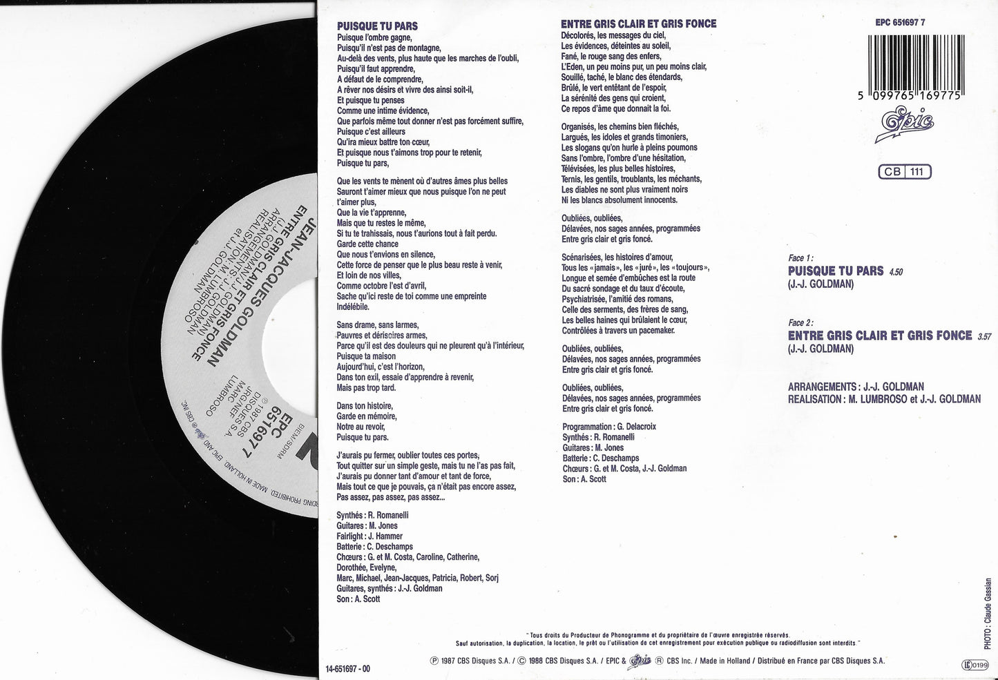 JEAN JACQUES GOLDMAN - Puisque Tu Pars