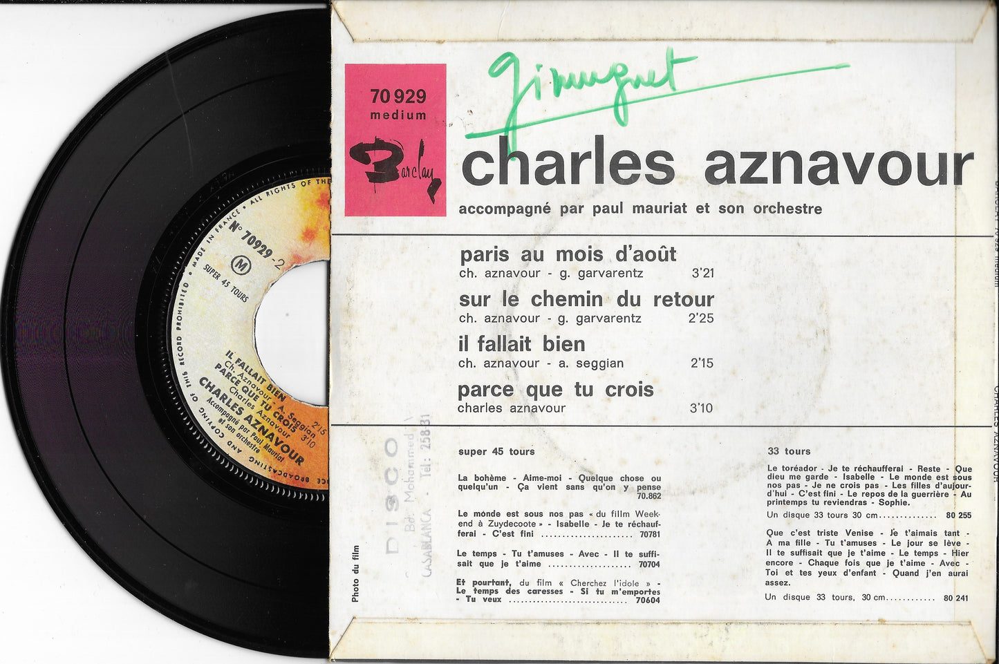 CHARLES AZNAVOUR - Chante Paris Au Mois D'août