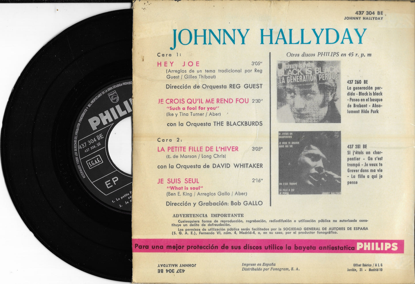 JOHNNY HALLYDAY - Hey Joe (Pressage Espagnol)