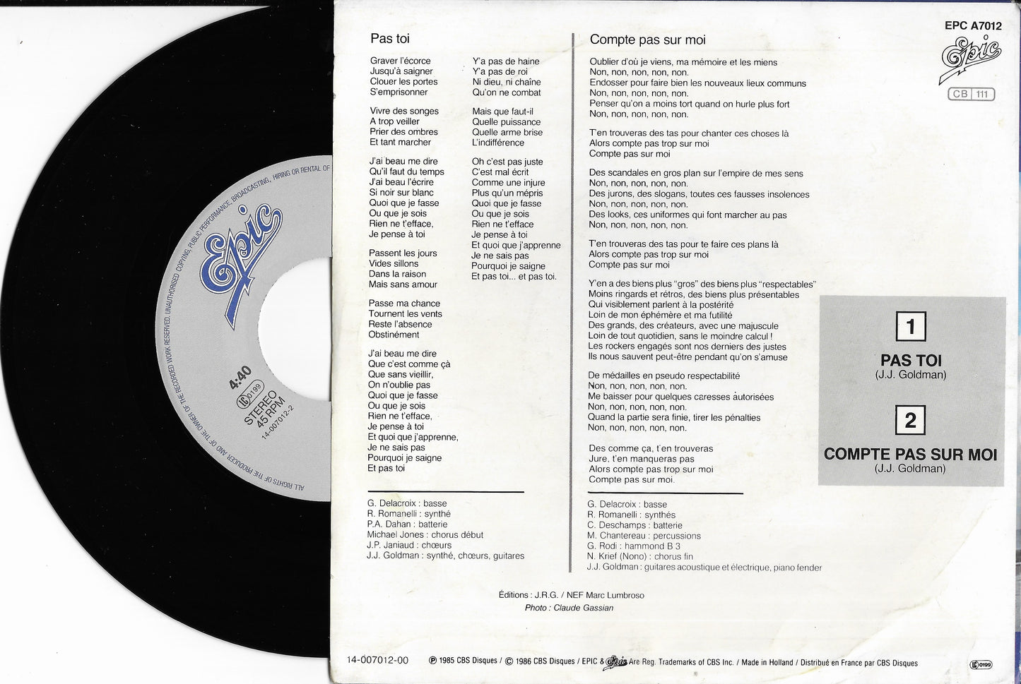JEAN JACQUES GOLDMAN - Pas Toi