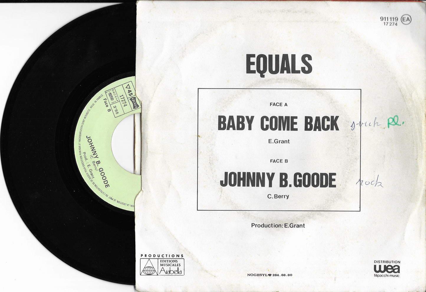 THE EQUALS - Baby Come Back / Johnny B. Goode