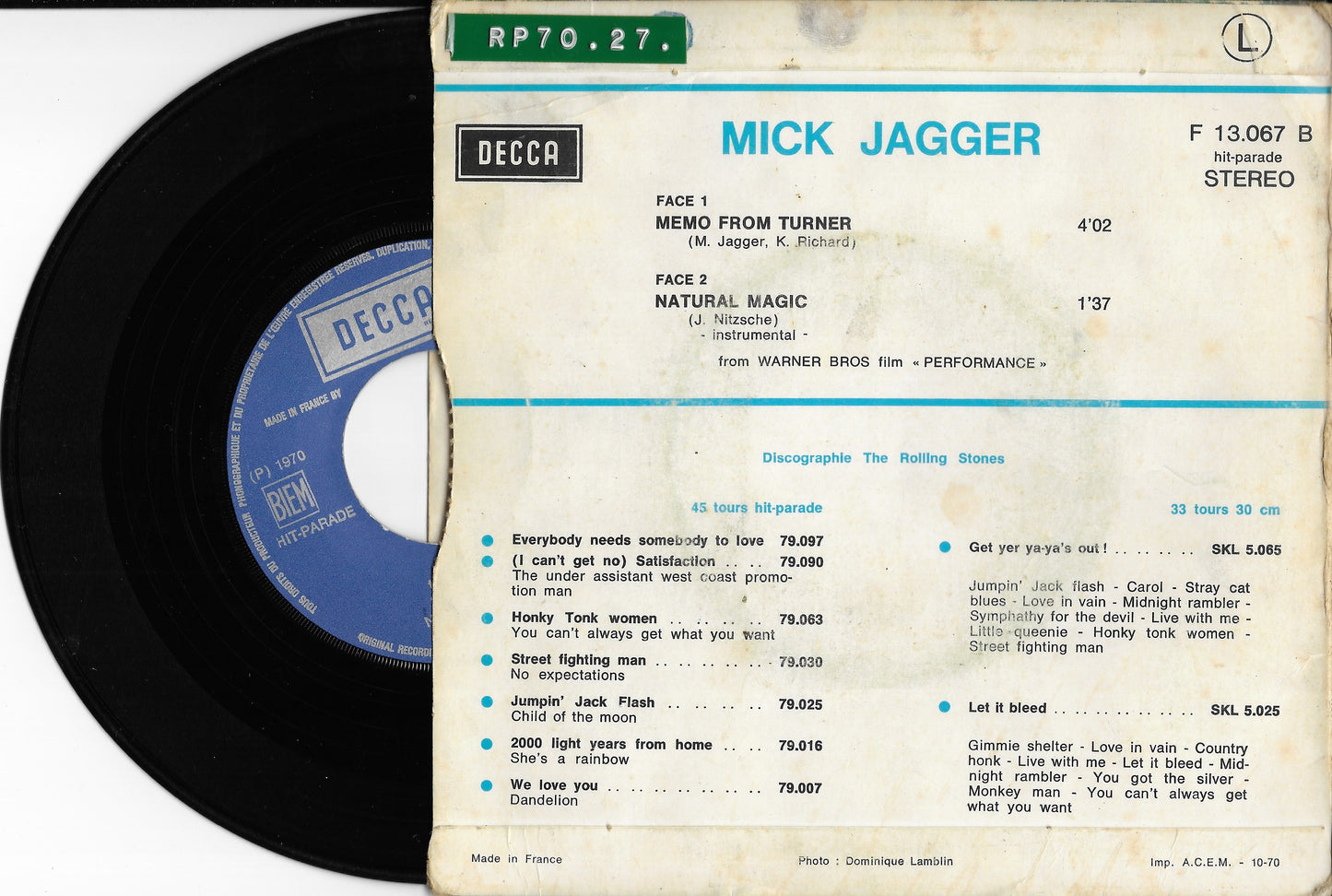 MICK JAGGER - Memo From Turner