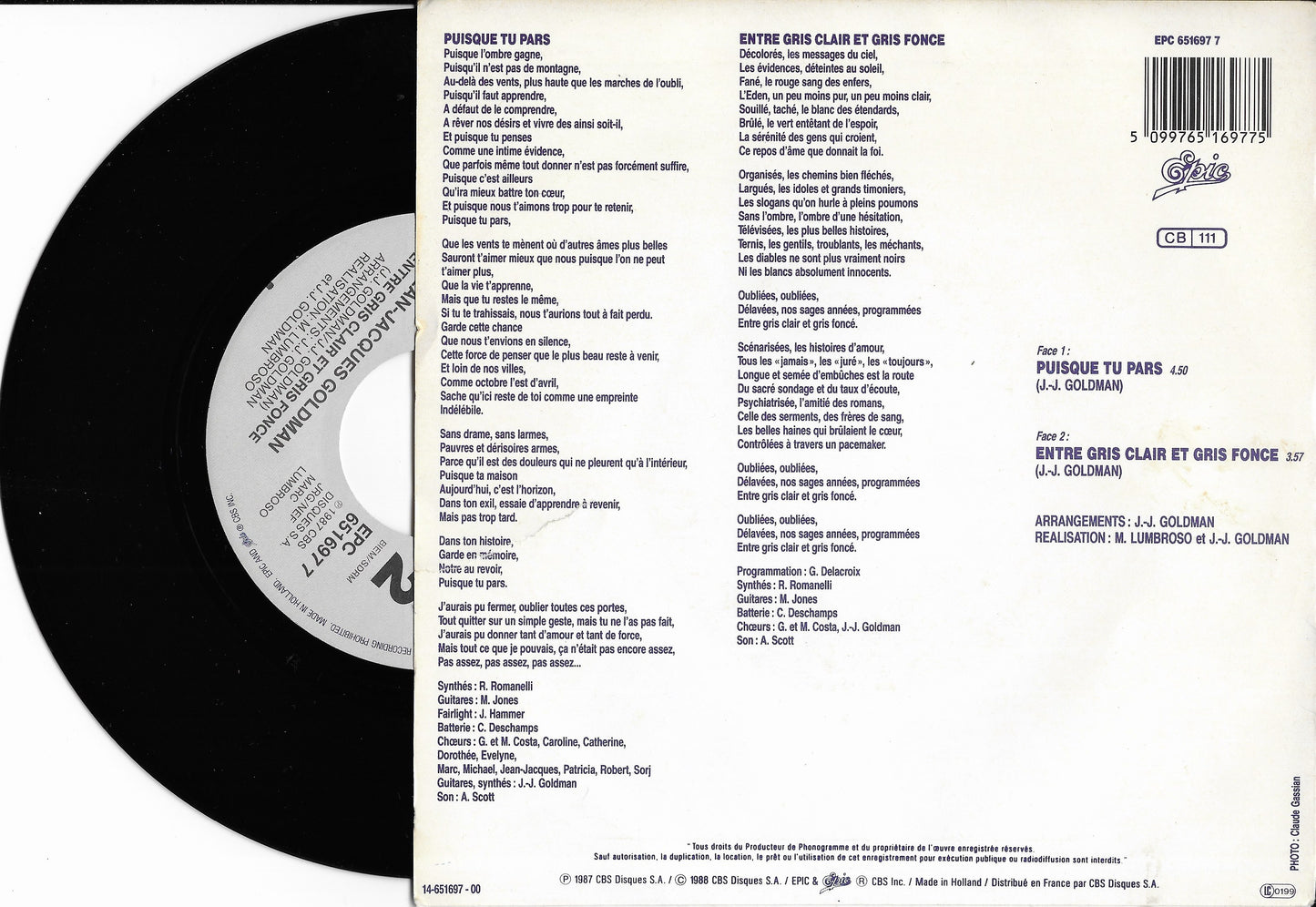 JEAN JACQUES GOLDMAN - Puisque Tu Pars