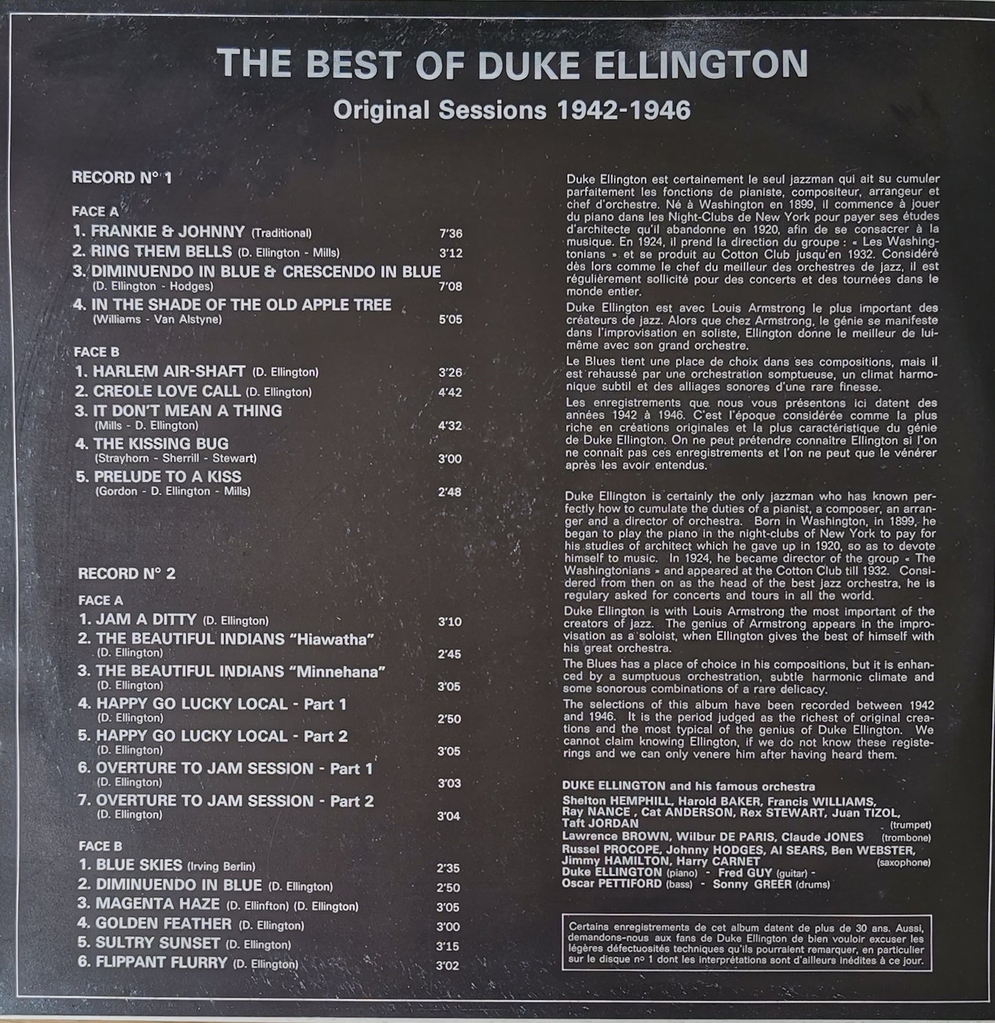 DUKE ELLINGTON AND HIS FAMOUS ORCHESTRA - The Best Of Duke Ellington - Original Sessions 1942 / 1946