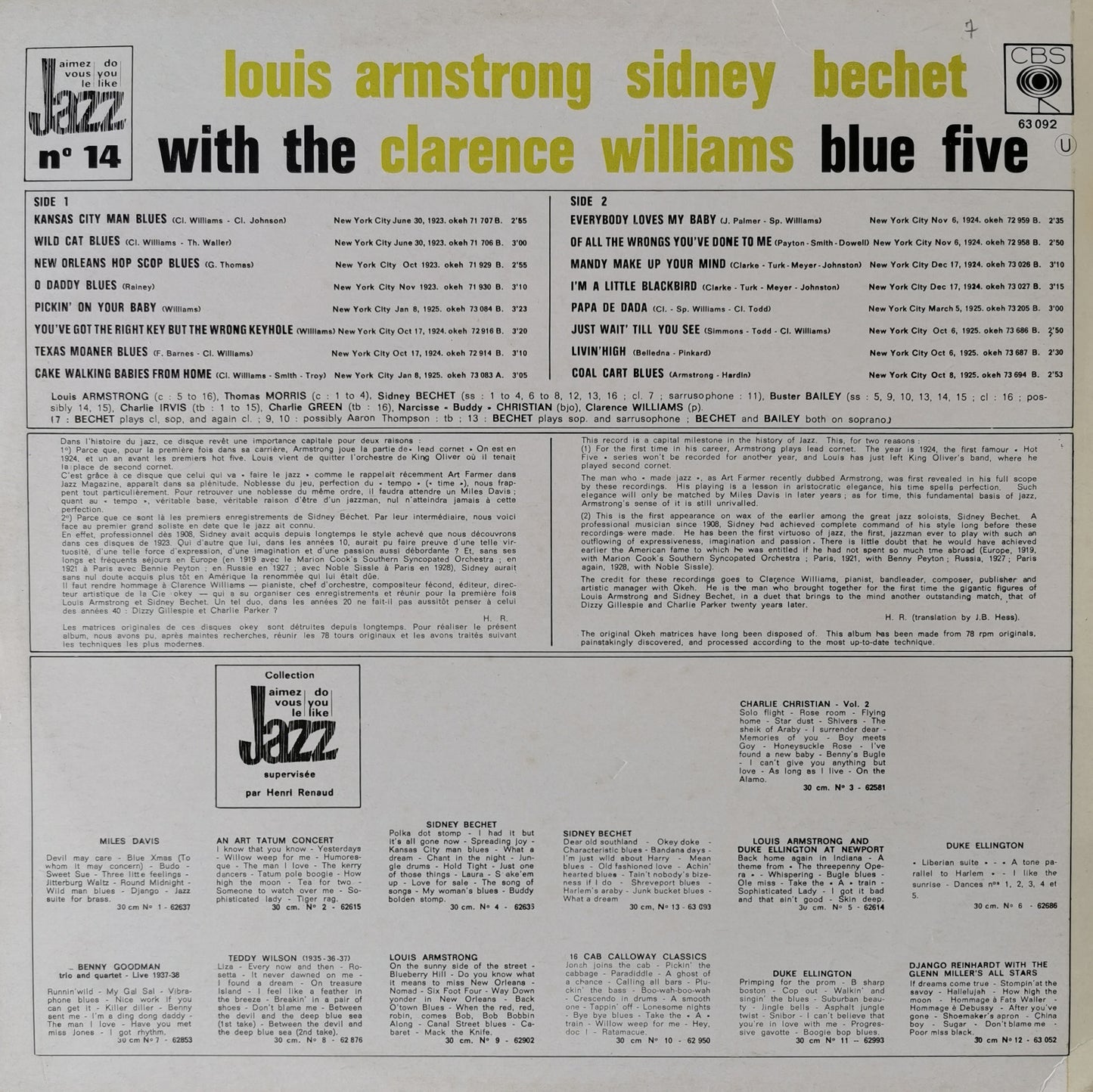 LOUIS AMSTRONG, SIDNEY BECHET - Louis Armstrong & Sidney Bechet With The Clarence Williams Blue Five