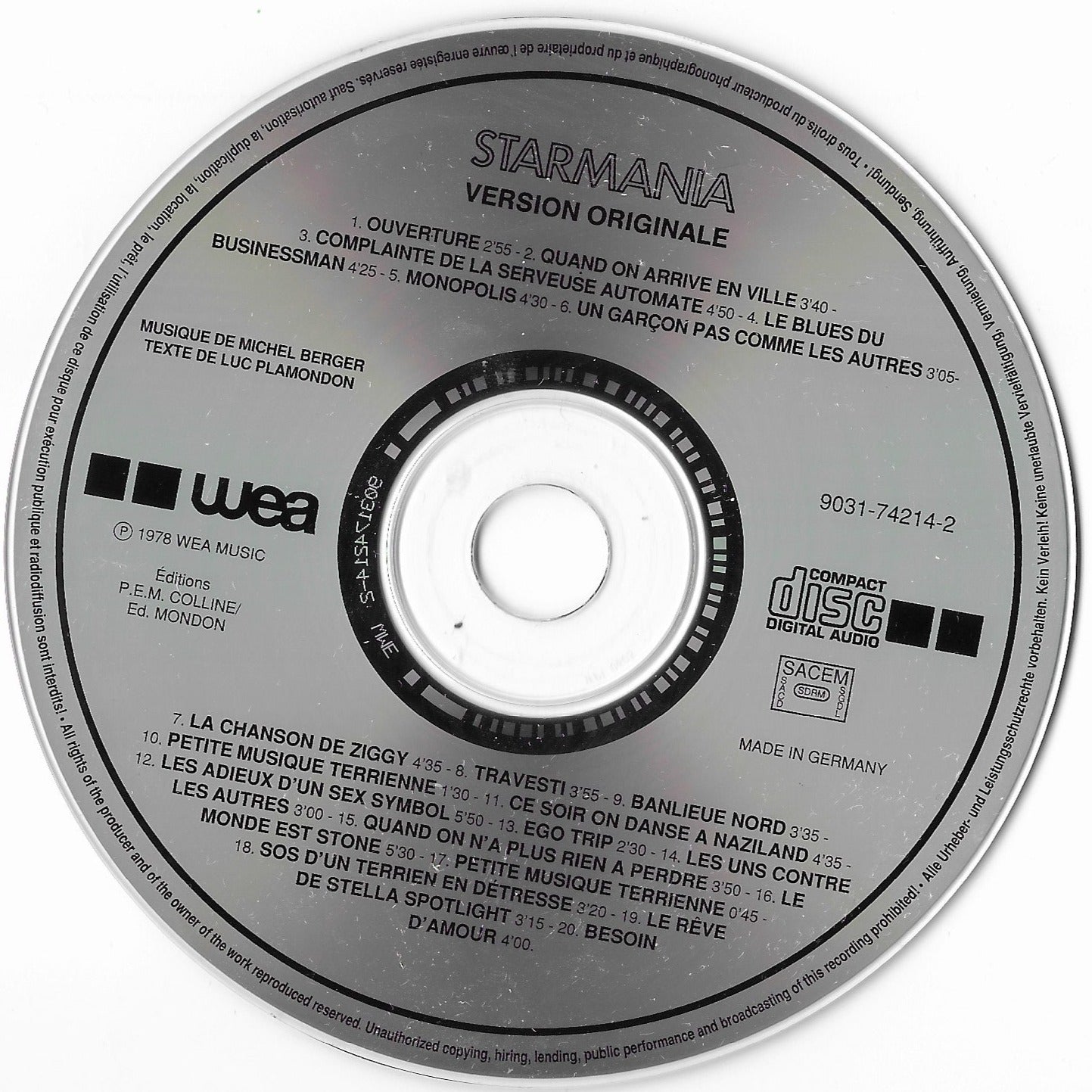 MICHEL BERGER & LUC PLAMANDON - Starmania - Version Originale