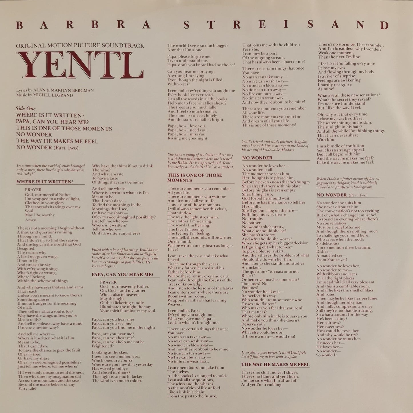 BARBRA STREISAND - Yentl - Original Motion Picture Soundtrack