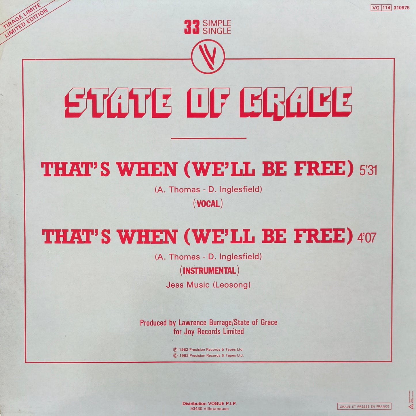 STATE OF GRACE - That's When We'll Be Free (New US Remix)
