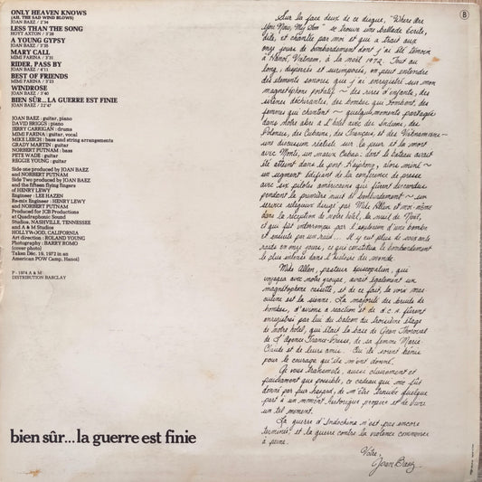 JOAN BAEZ - Bien Sûr...La Guerre Est Finie