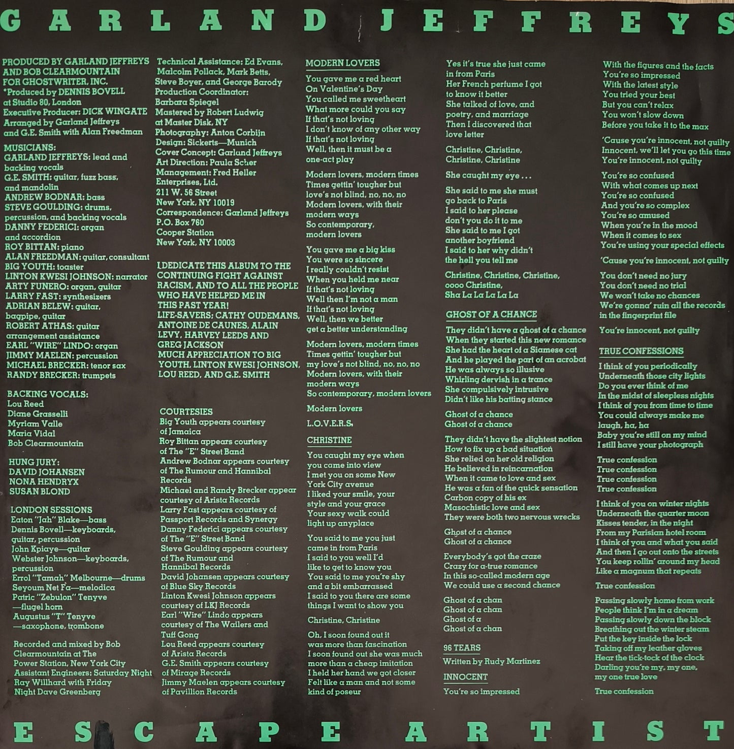 GARLAND JEFFREYS - Escape Artist (inclus bonus 45 tours)