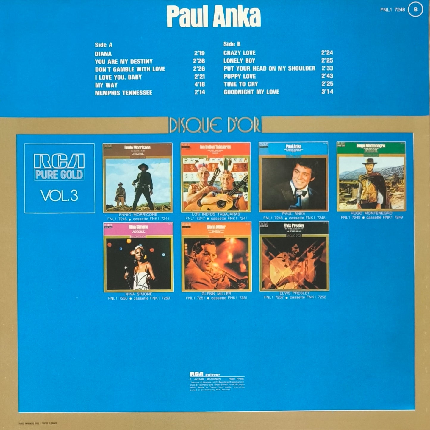 PAUL ANKA - Disque D'or