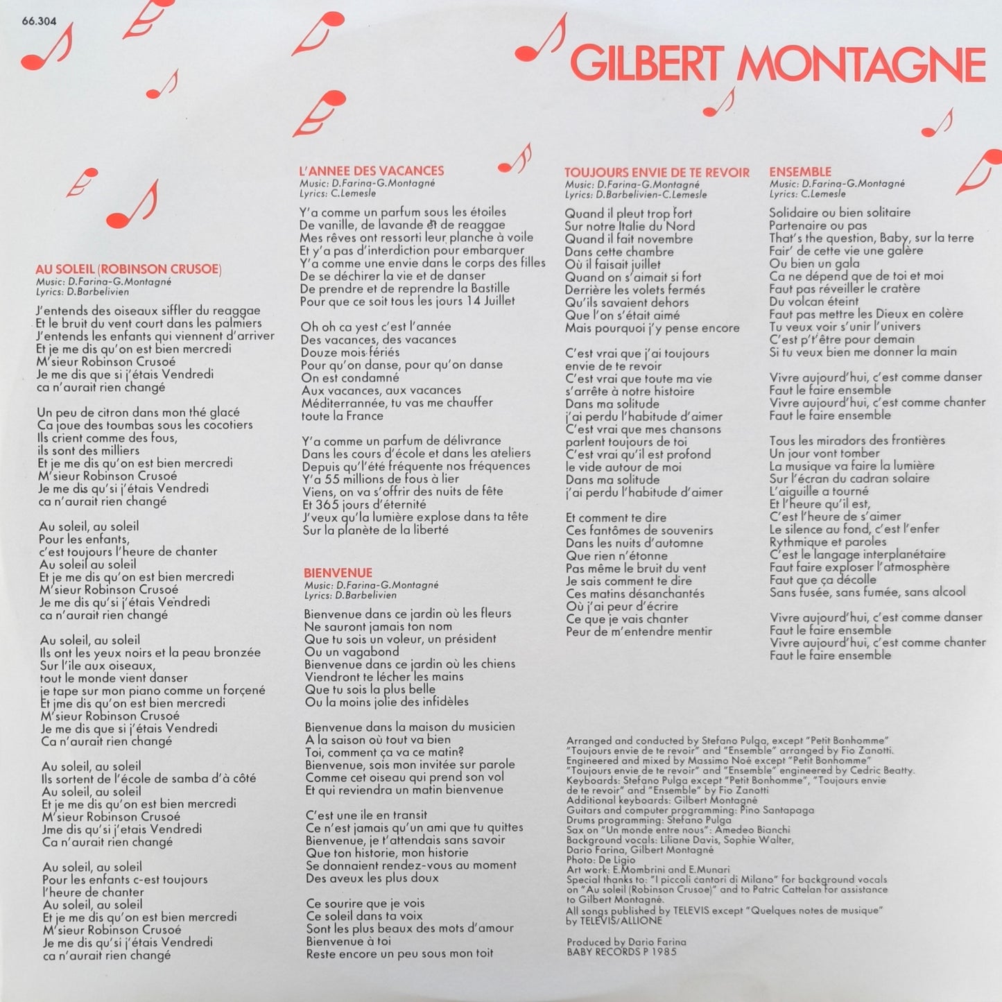 GILBERT MONTAGNE - Quelques Notes De Musique