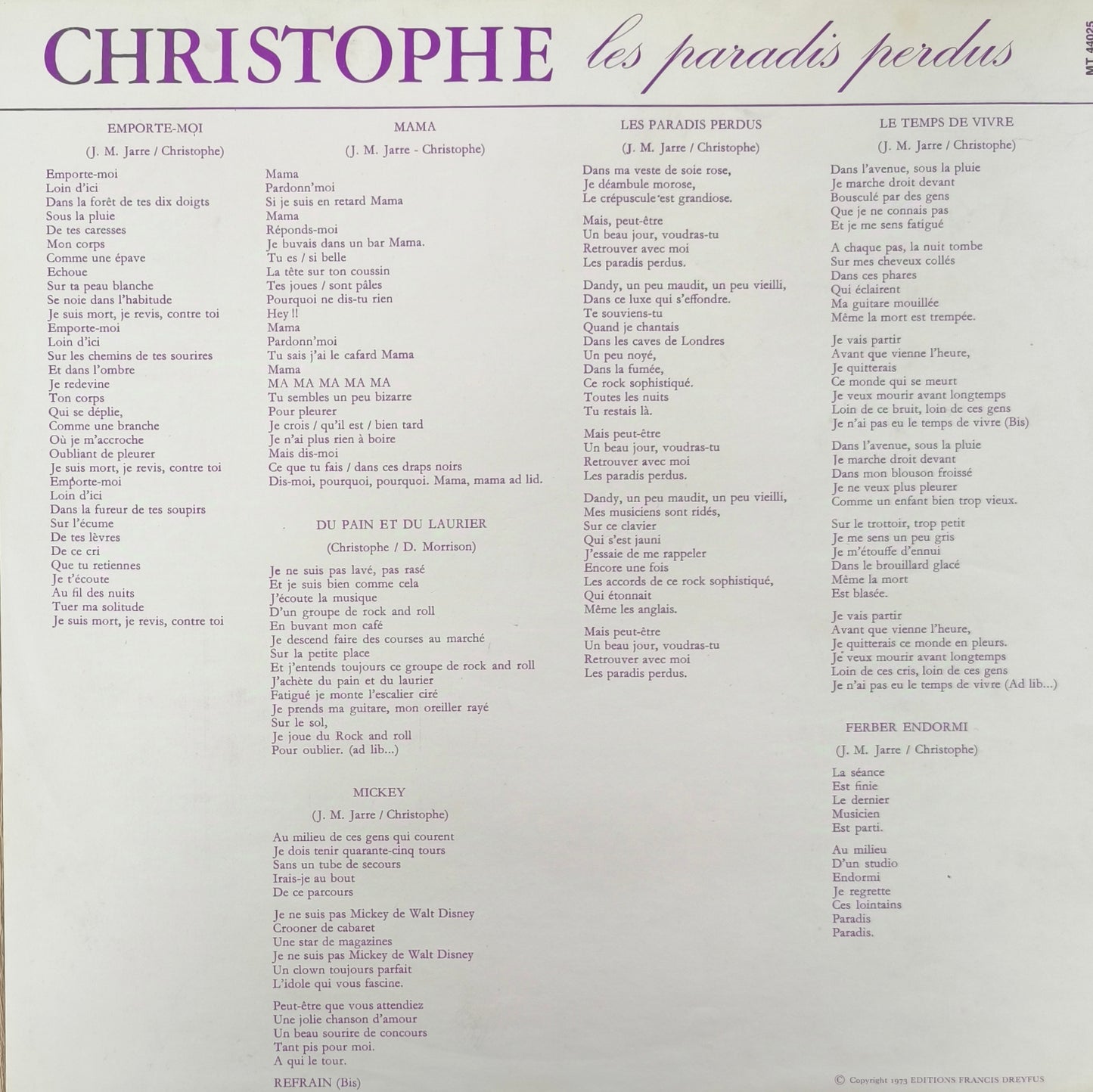 CHRISTOPHE - Les Paradis Perdus