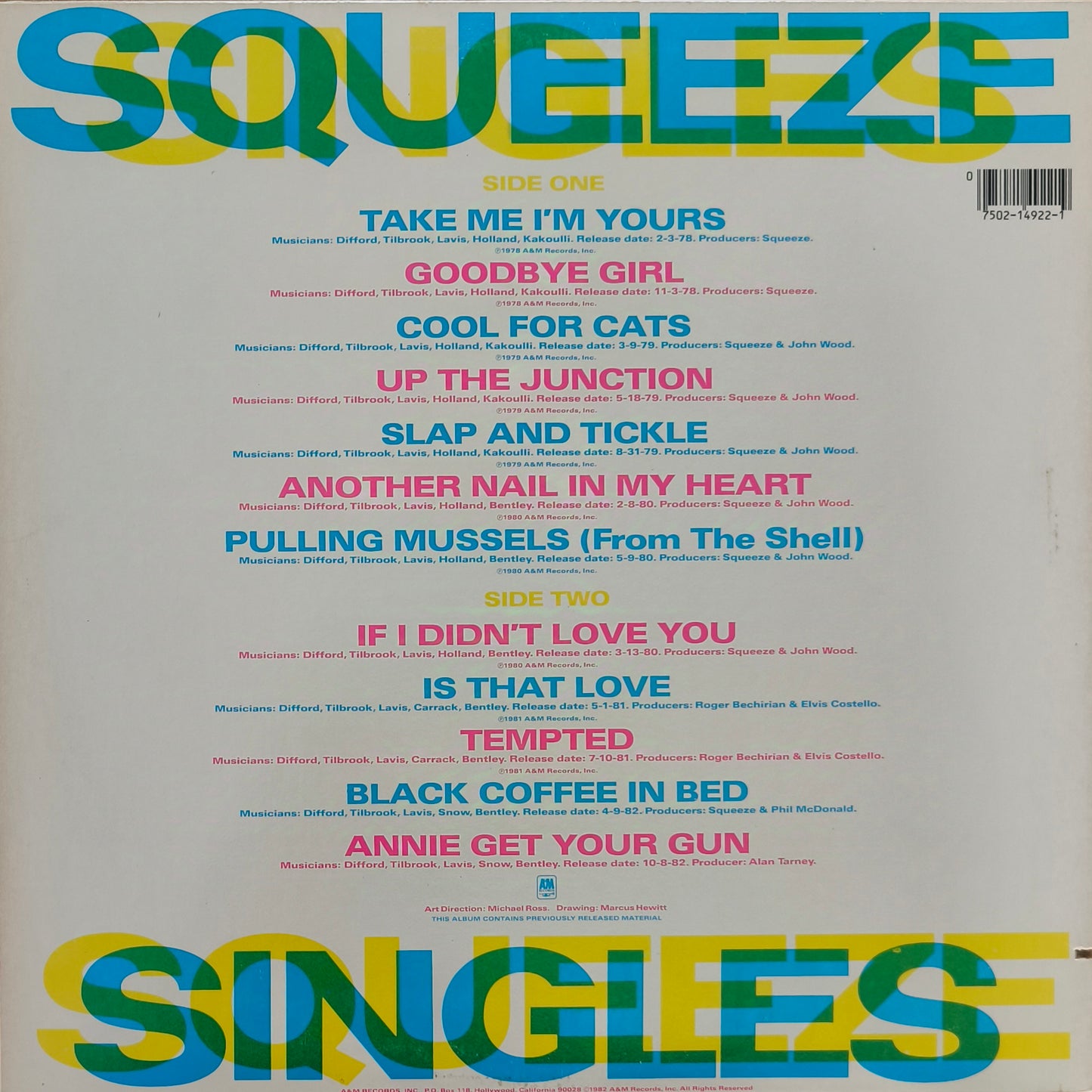 SQUEEZE - Singles - 45's And Under (pressage US)