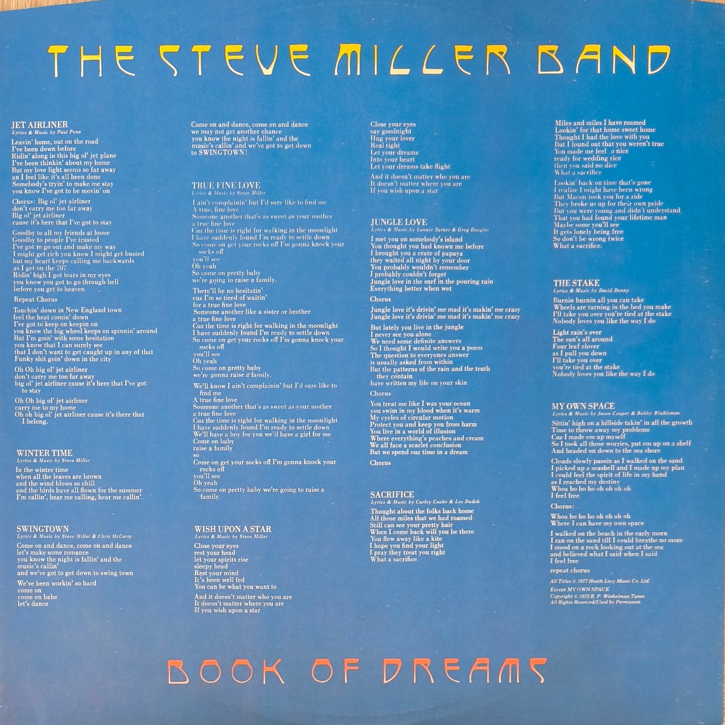 THE STEVE MILLER BAND - Book Of Dreams (pressage UK)