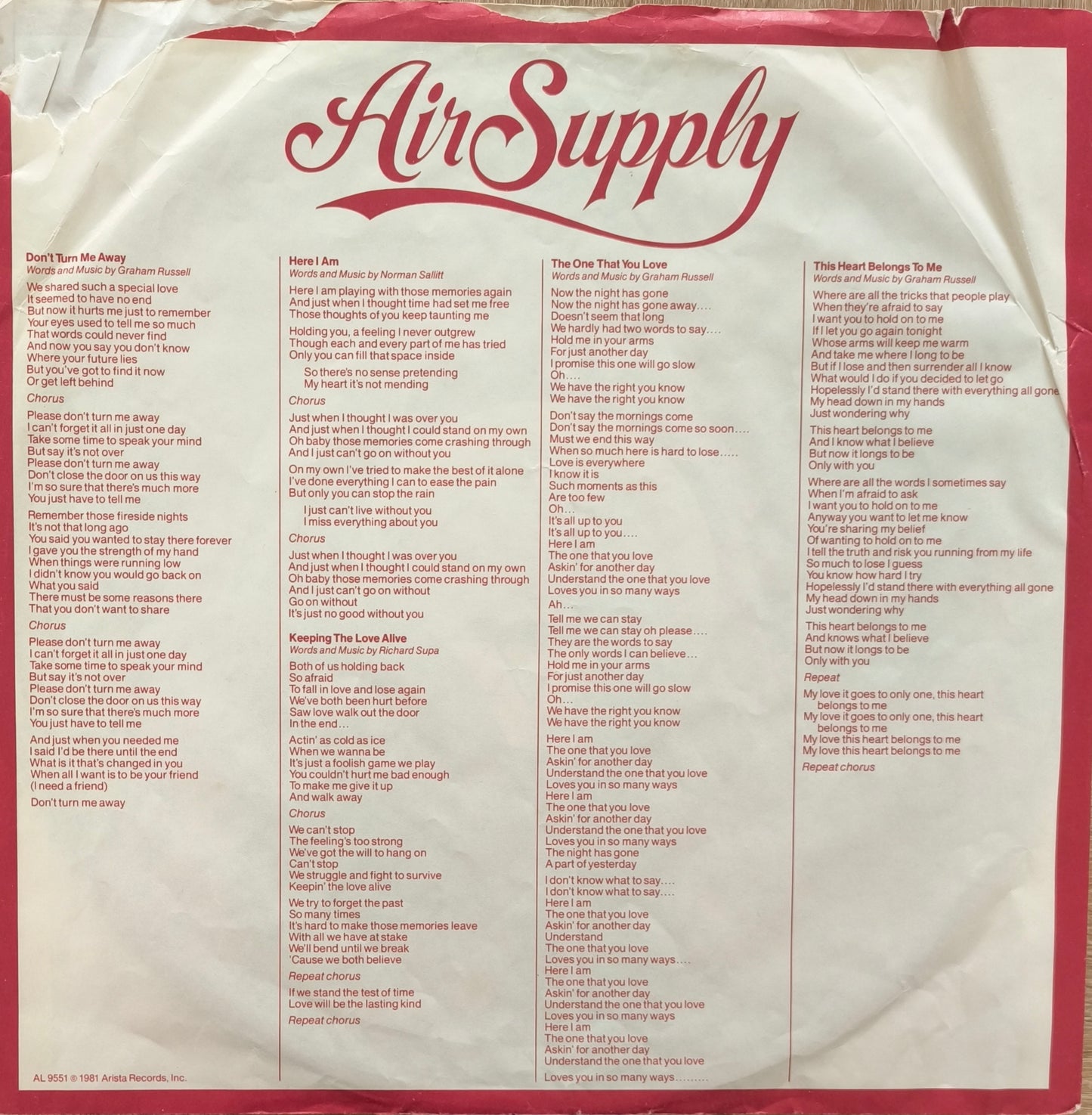 AIR SUPPLY - The One That You Love (pressage US)