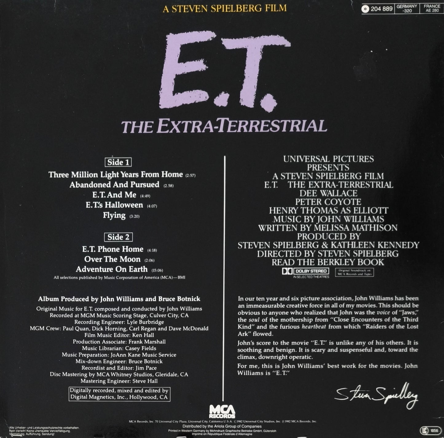 JOHN WILLIAMS - E.T. The Extra-Terrestrial (Music From The Original Motion Picture Soundtrack)