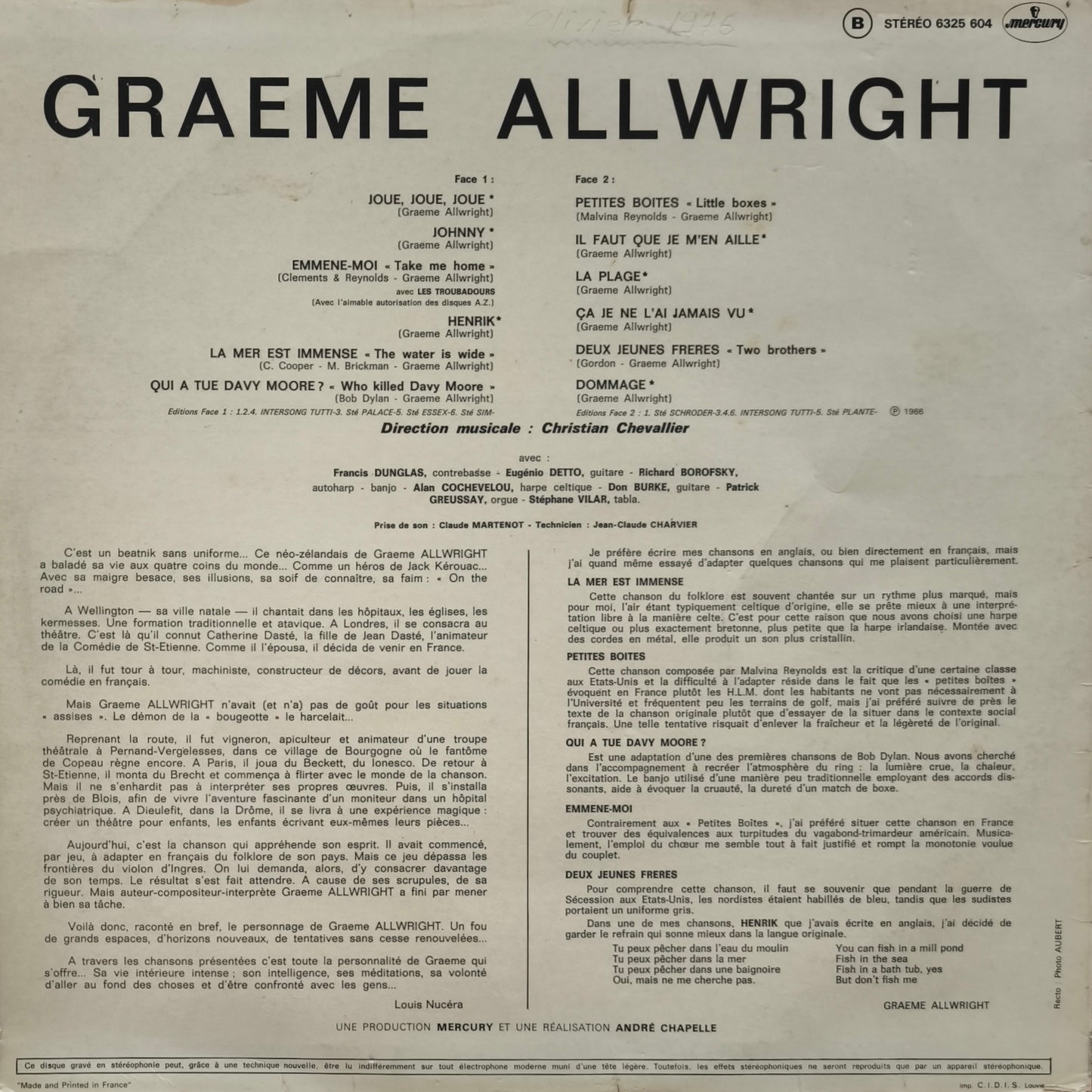 GRAEME ALLWRIGHT - Joue, Joue, Joue