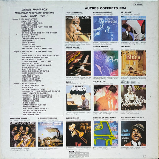 LIONEL HAMPTON - Historical Recording Sessions 1937-1939 Vol. 1 (coffret 3 vinyles)