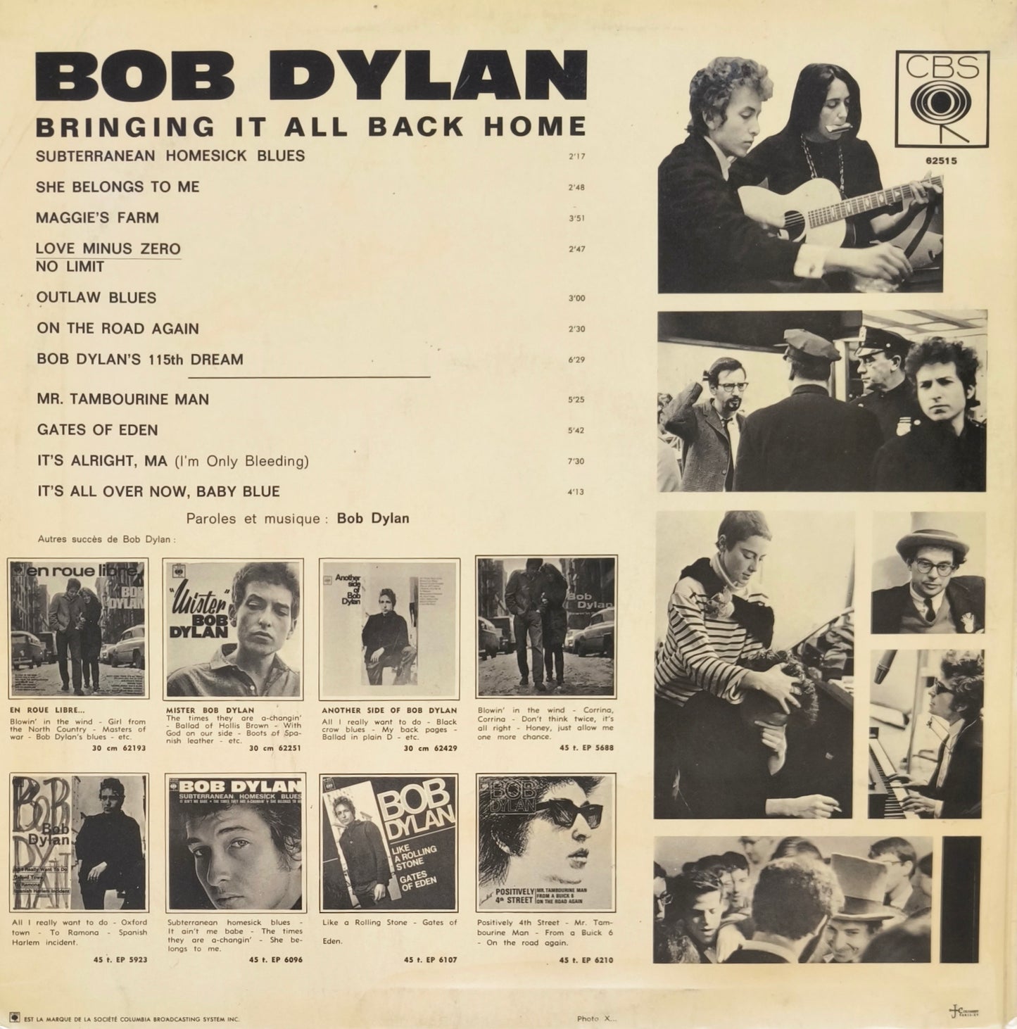 BOB DYLAN - Bringing It All Back Home (Pressage France 1965)