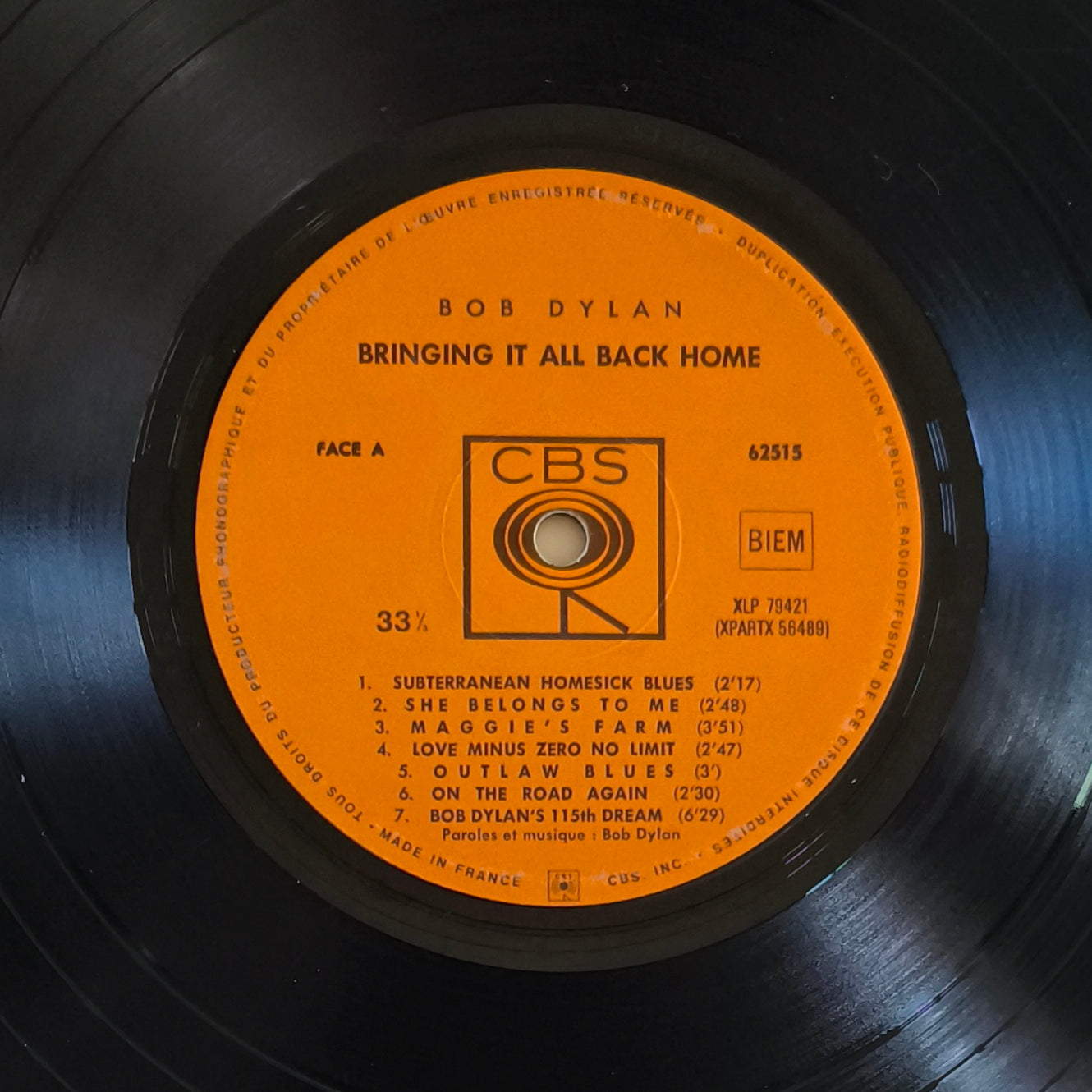 BOB DYLAN - Bringing It All Back Home (Pressage France 1965)
