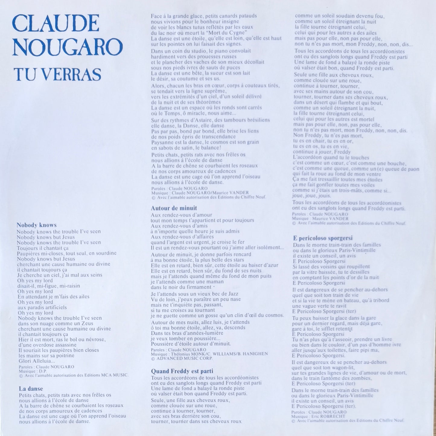 CLAUDE NOUGARO - Tu Verras