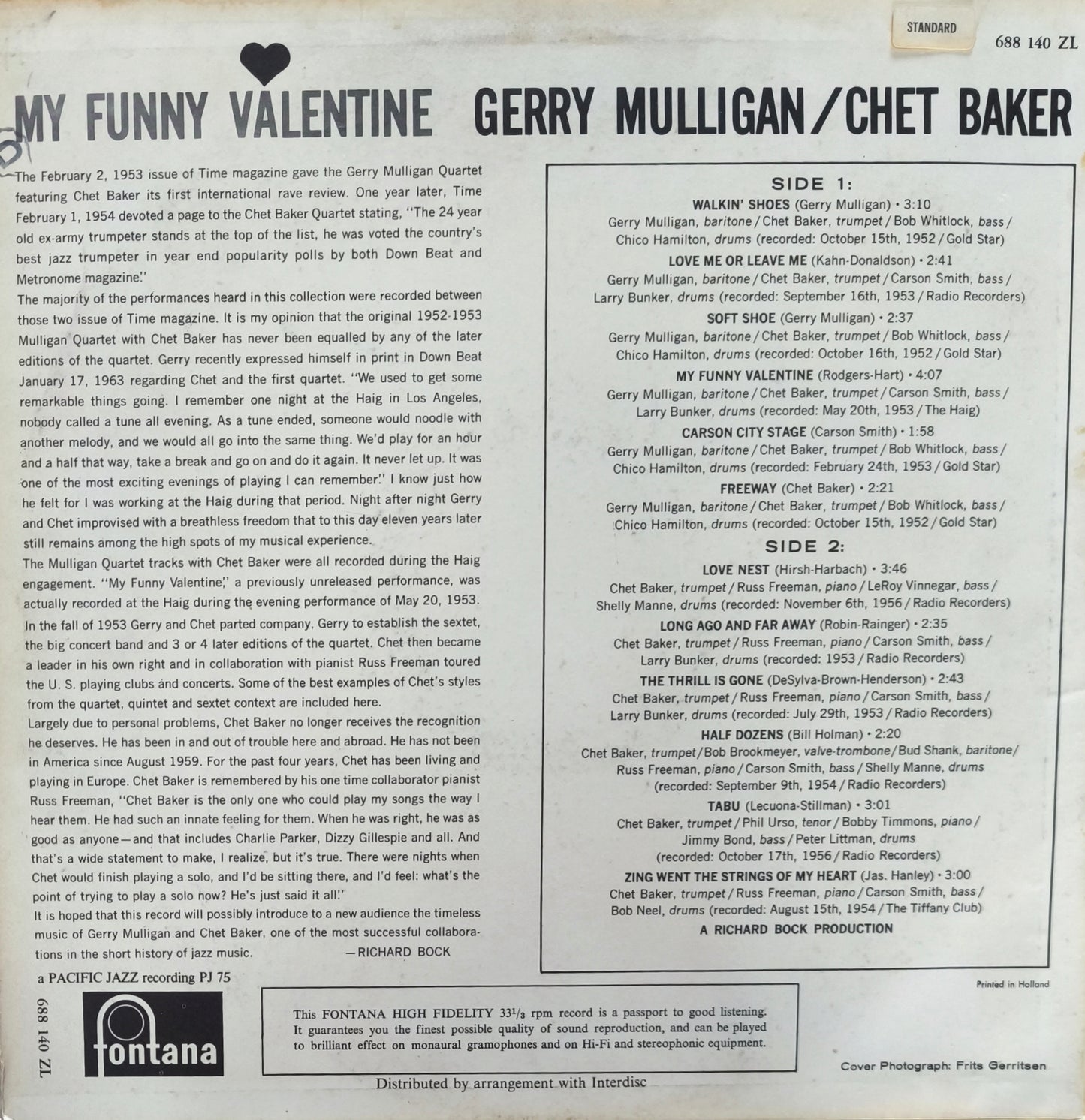GERRY MULLIGAN / CHET BAKER - My Funny Valentine